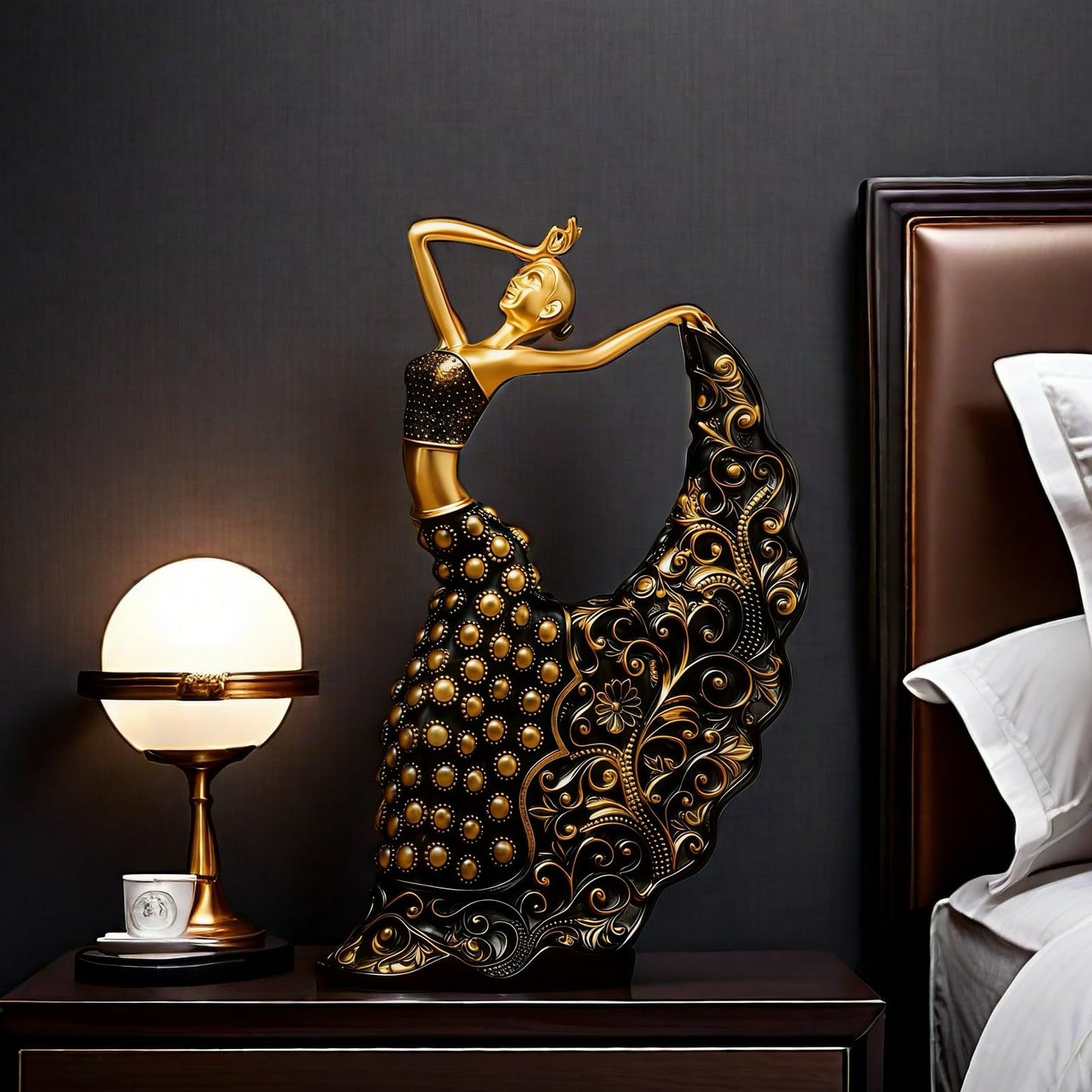 XINDAM Elegant Peacock Art Figurine Dancer Statue Decorative Home & Office Figurines Home Office Display Craft Living Room Decor Ornaments for Tabletop Black and Gold