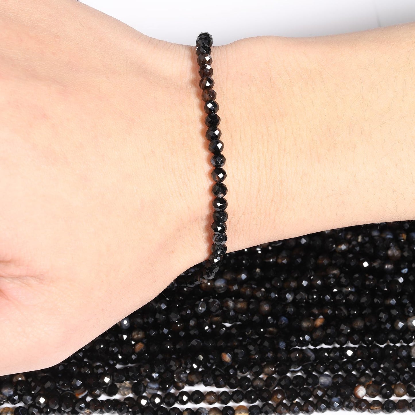 Song Xi 120pcs 3mm Natural Obsidian Gemstone Beads Faceted Round Loose Stone Beads for Jewelry Making