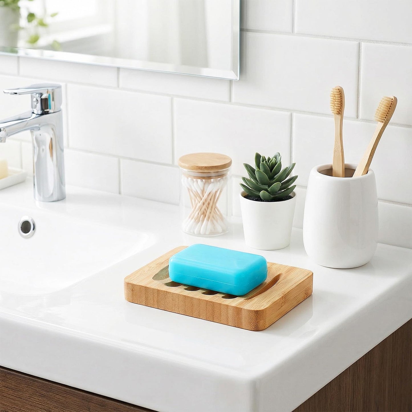 2 Pack Wooden Soap Holder Waterproof Self Draining Soap Dish Wood Soaps Tray for Shower Bathroom Kitchen Bathtub