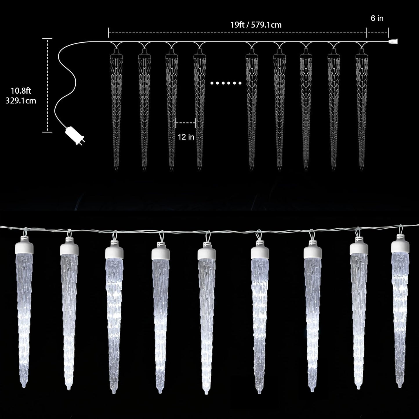 beatineon Icicle Lights for Outside,20ft 480 LEDs Crystal Meteor Shower Icicle Lights,Waterproof Plug in Hanging Icicle Christmas Lights for Christmas Garden Tree Decor