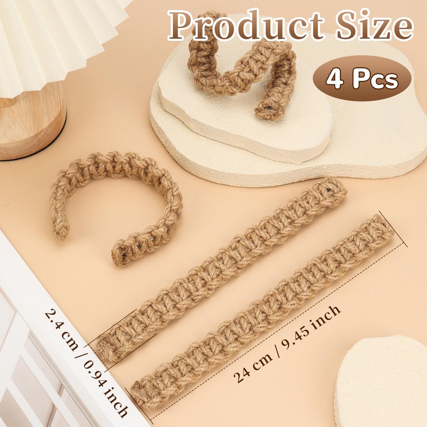 4 Pcs Braided Curtain Tiebacks Boho Flexible Rope Drapes Holder Braided Jute Curtain Tiebacks for Home Office Bedroom Window