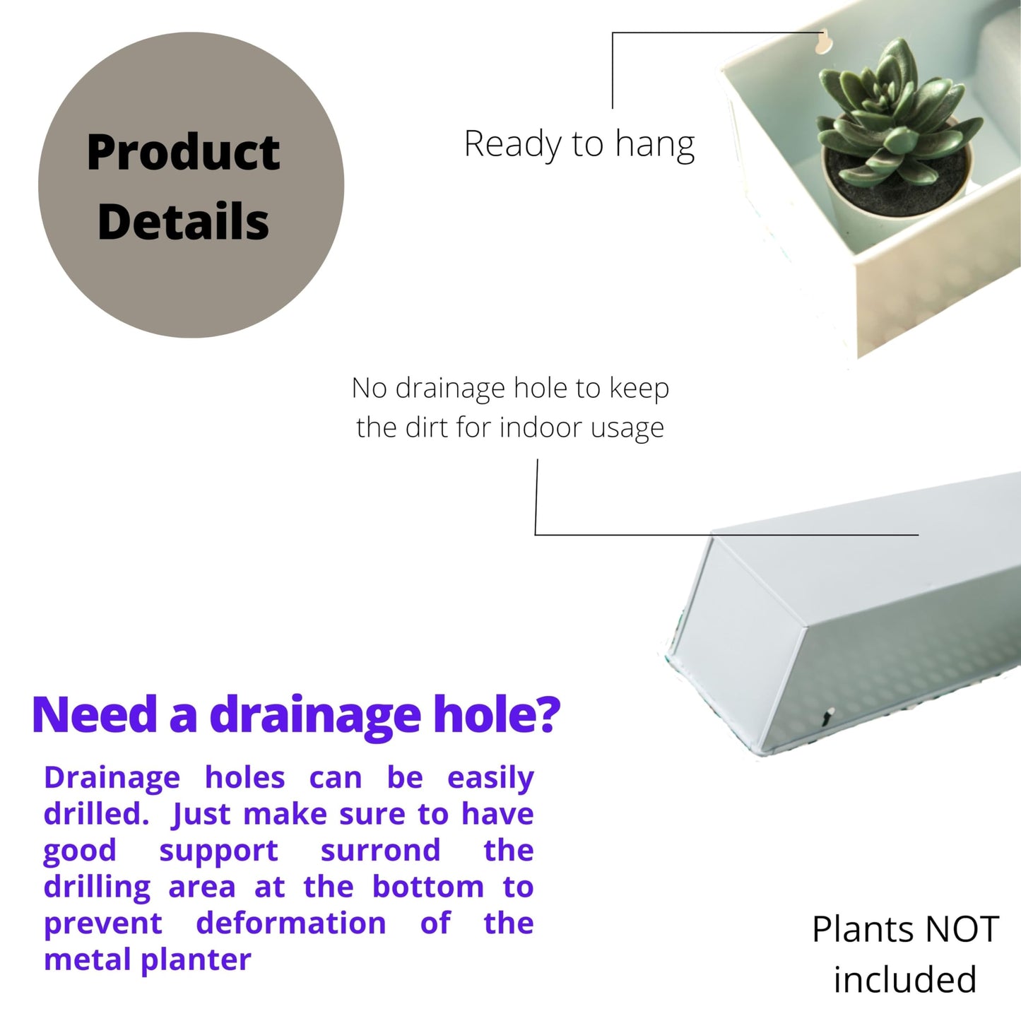 LaLaGreen Wall Planter (3 Pack, 14 Inch) Large Wall Mount Planters for Succulent White, Rectangular Metal Hanging Flower Pot, Long Window Boxes Fence Railings Rustic Floating Shelve Indoor Outdoor