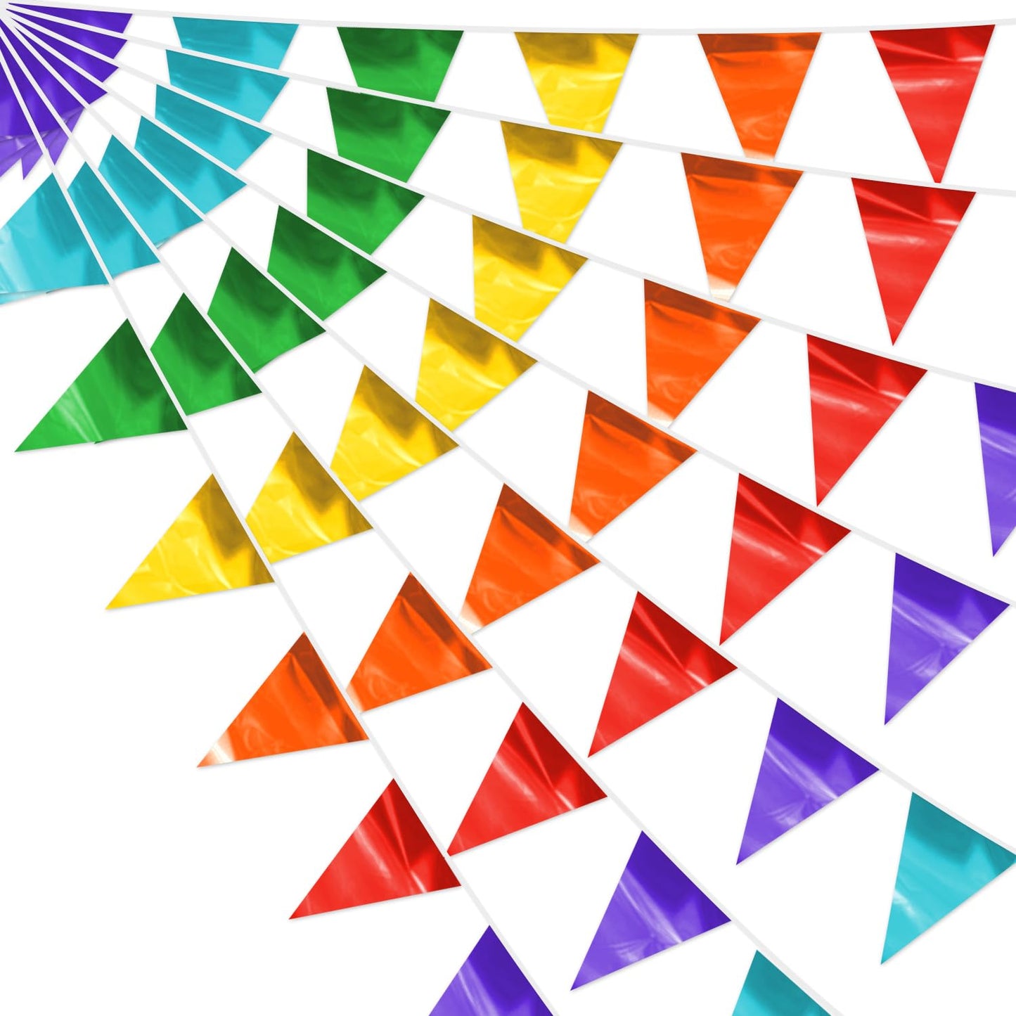 4P Rainbow Party Decorations - Metallic Fabric Triangle Pennant Banner Flags - Indoor/Outdoor Bunting Garland for Birthday, Wedding, Graduation & Theme Parties