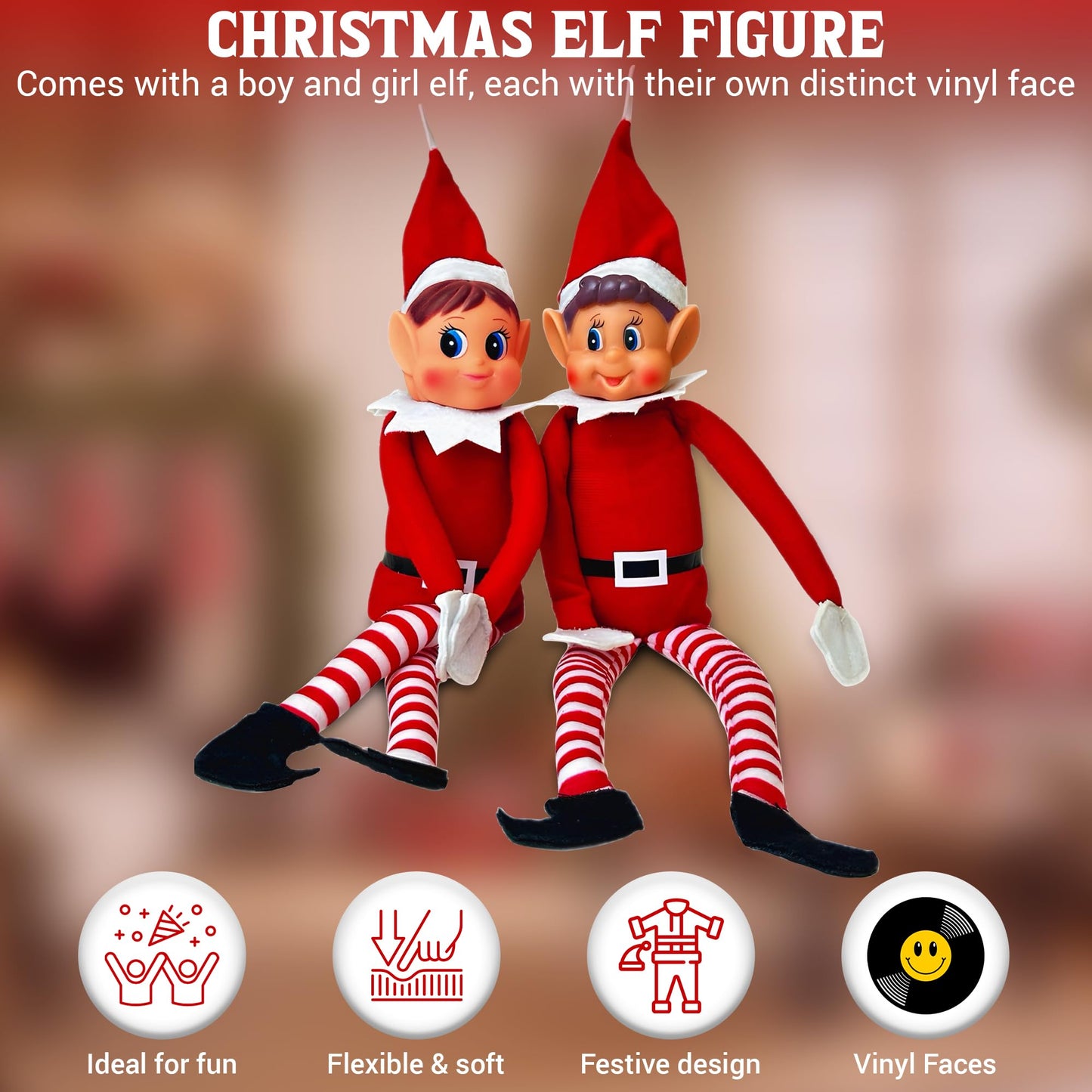 Prime Collectibles Naughty Elf Couple 2 Pack – 12 Inch Boy & Girl Christmas Elf Figures with Soft Bodies & Vinyl Faces, Santa’s Little Helpers, Holiday Shelf Decor, Festive Christmas Display Set