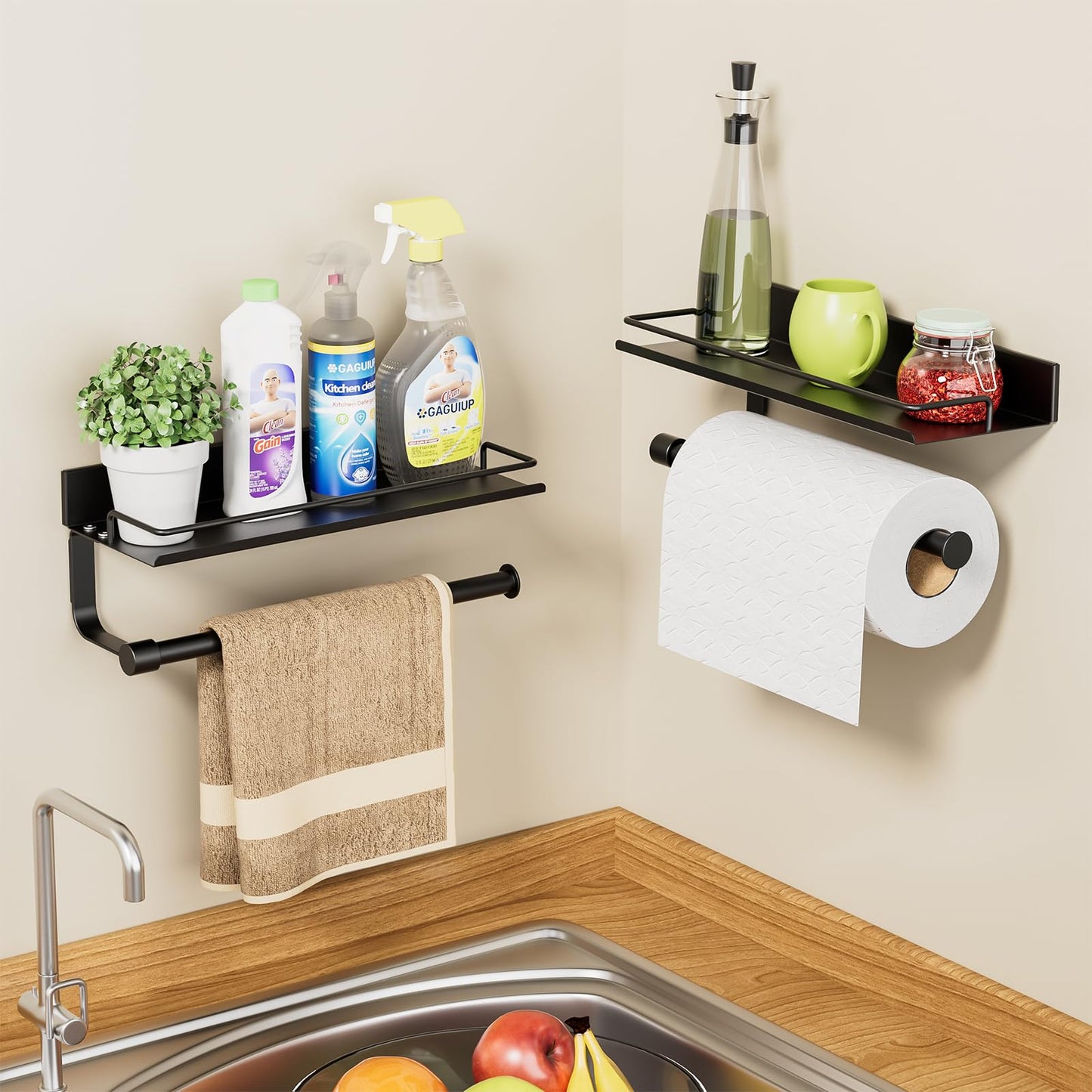 Hand Towel Holder for Bathroom, Self Adhesive Paper Towel Holder Wall Mount for Kitchen, Ideal RV Paper Towel Rack, Matte Black
