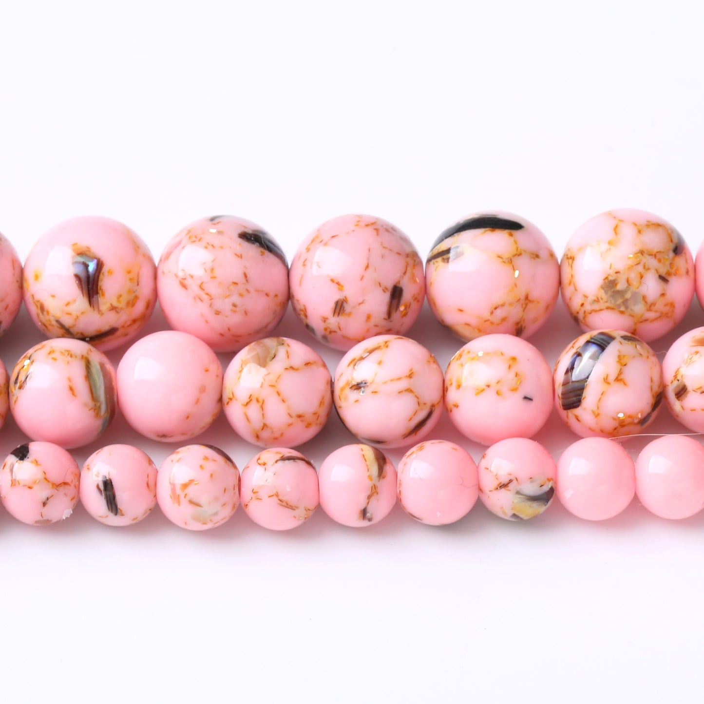 60PCS 6MM Pink Shell Turquoise Beads with Mother-of-Pearl Round Loose Natural Gem Beads for Jewelry Making 15