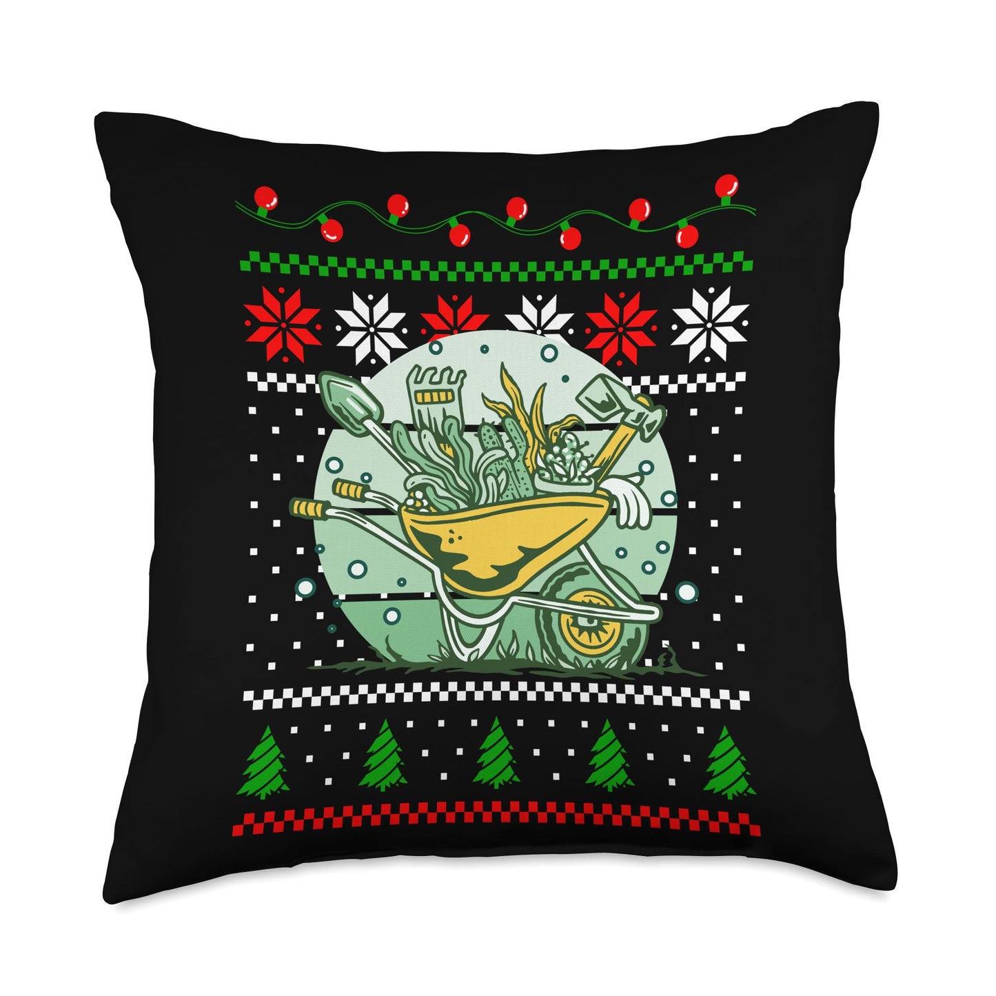 Gardener Gardening Christmas Design Co. Christmas Wheelbarrow Gardening Lover Xmas Design Throw Pillow, 18x18, Multicolor
