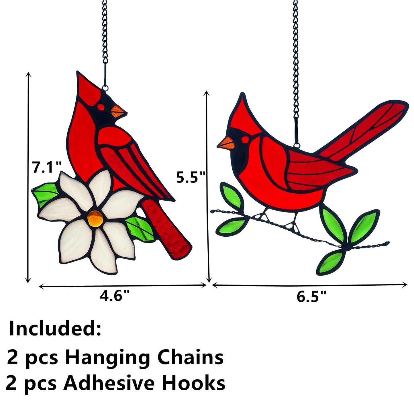Lcensp 2 Packs Stained Glass Red Cardinal Memorial Gifts for Women, Stained Glass Window Hanging, Red Cardinal on Branch Ornament Suncatcher, Handmade Bird Decor Gift for Mom, Bird Lover