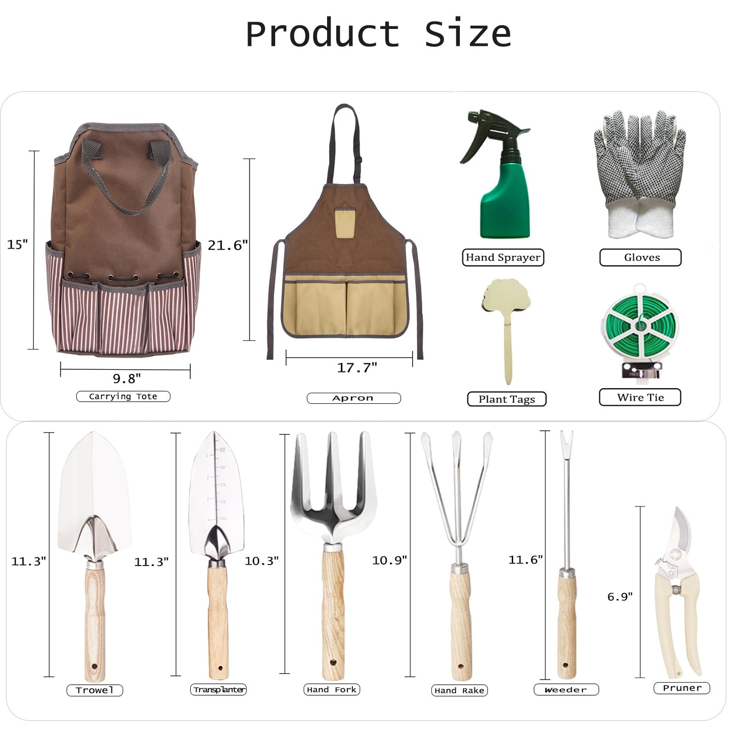 Garden Tool Set, Beswill 12 Pieces Heavy Duty Gardening Hand Tools with Garden Tools Organizer Handbag, Apron, Rust-Proof Stainless Steel Gardening Kit, Wood Handle, Ideal Garden Gifts for Women Men