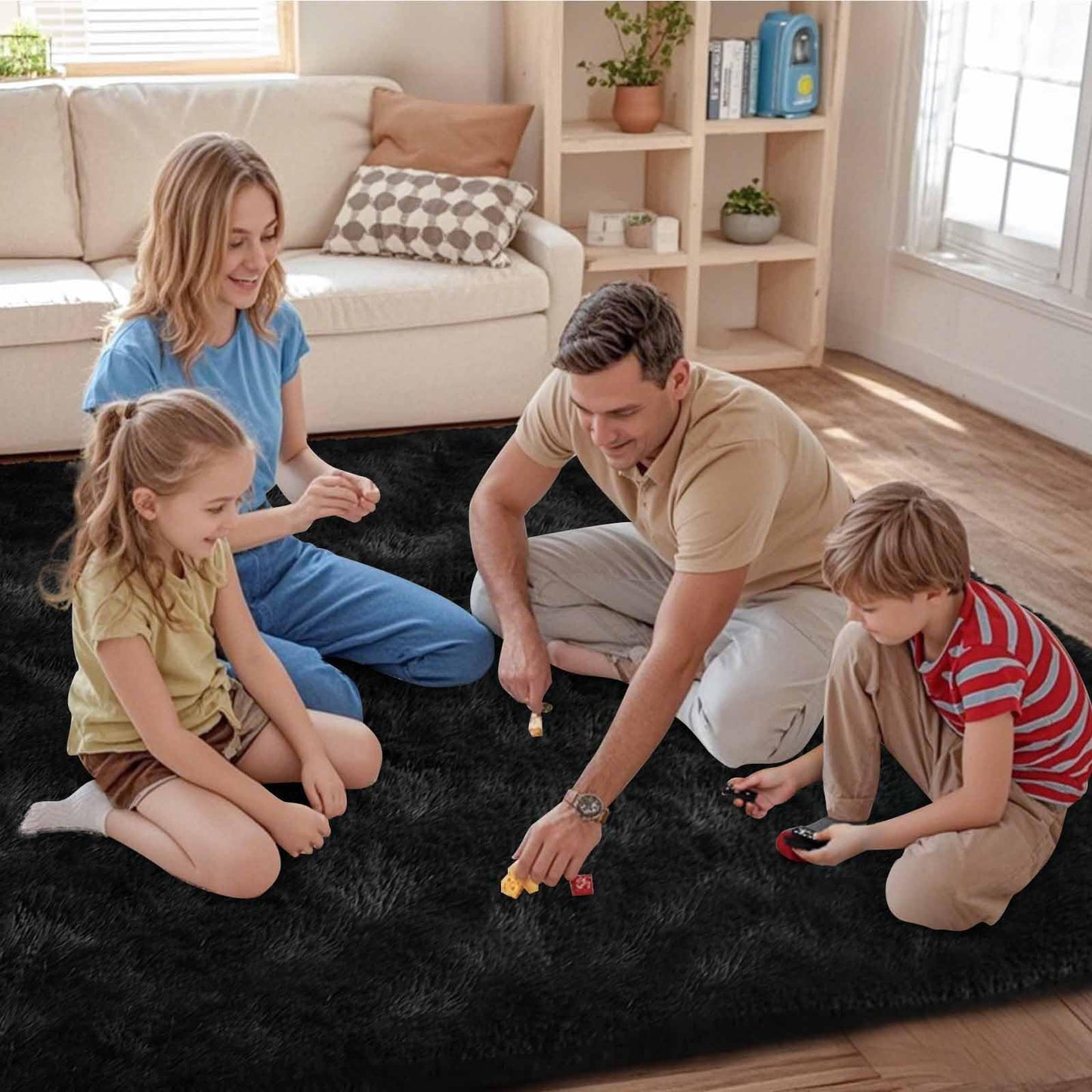 FinRèc Soft Black Area Rugs for Bedroom Living Room, 4x6 Feet Modern Indoor Fluffy Shaggy Rug, Non-Slip Fuzzy Furry Rug for Nursery Kids Room Dorm Room Home Decor, High Pile Plush Floor Carpet