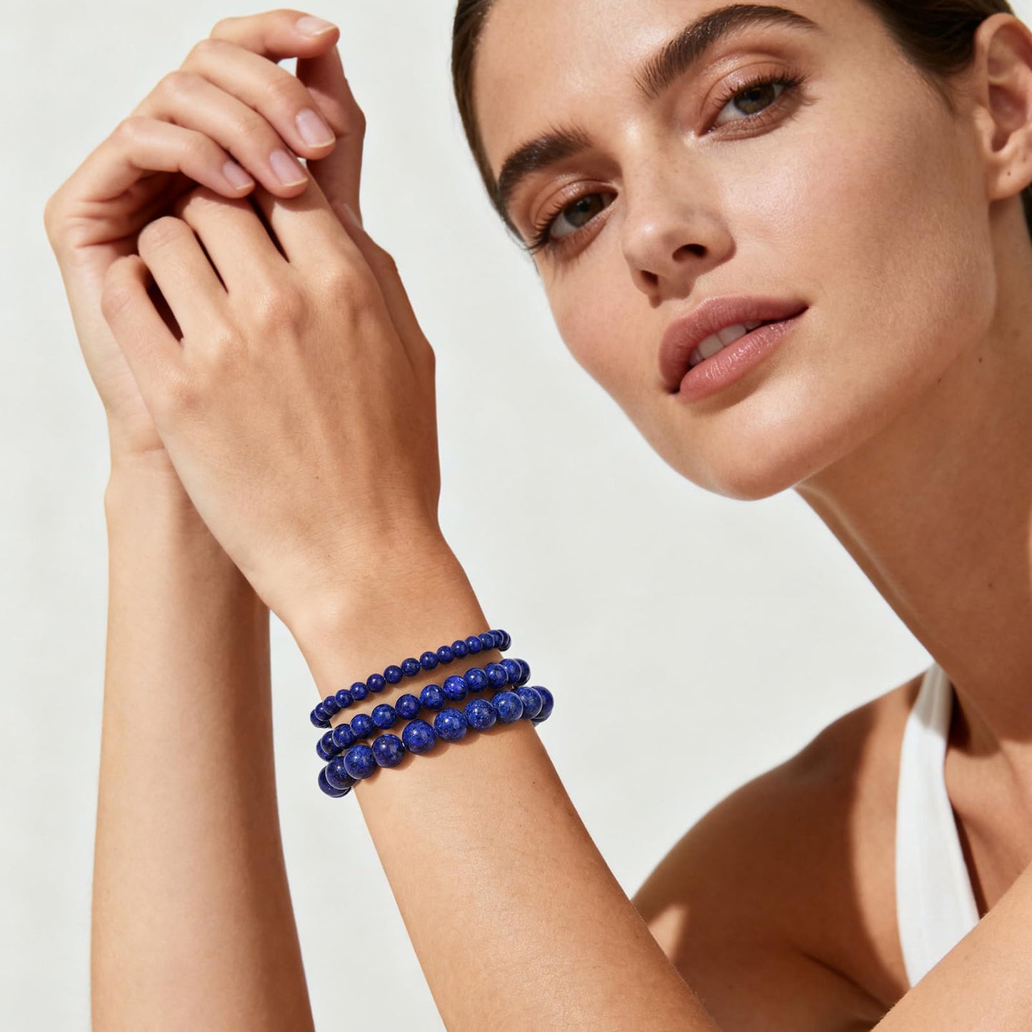 Bolinailo 3Pcs Natural Healing Crystal Bracelets for Women Men, 4mm 6mm 8mm Beaded Stretch Bracelet Set, Lapis Lazuli Natural Stone Gemstone Jewelry Gifts for Meditation, Reiki & Yoga