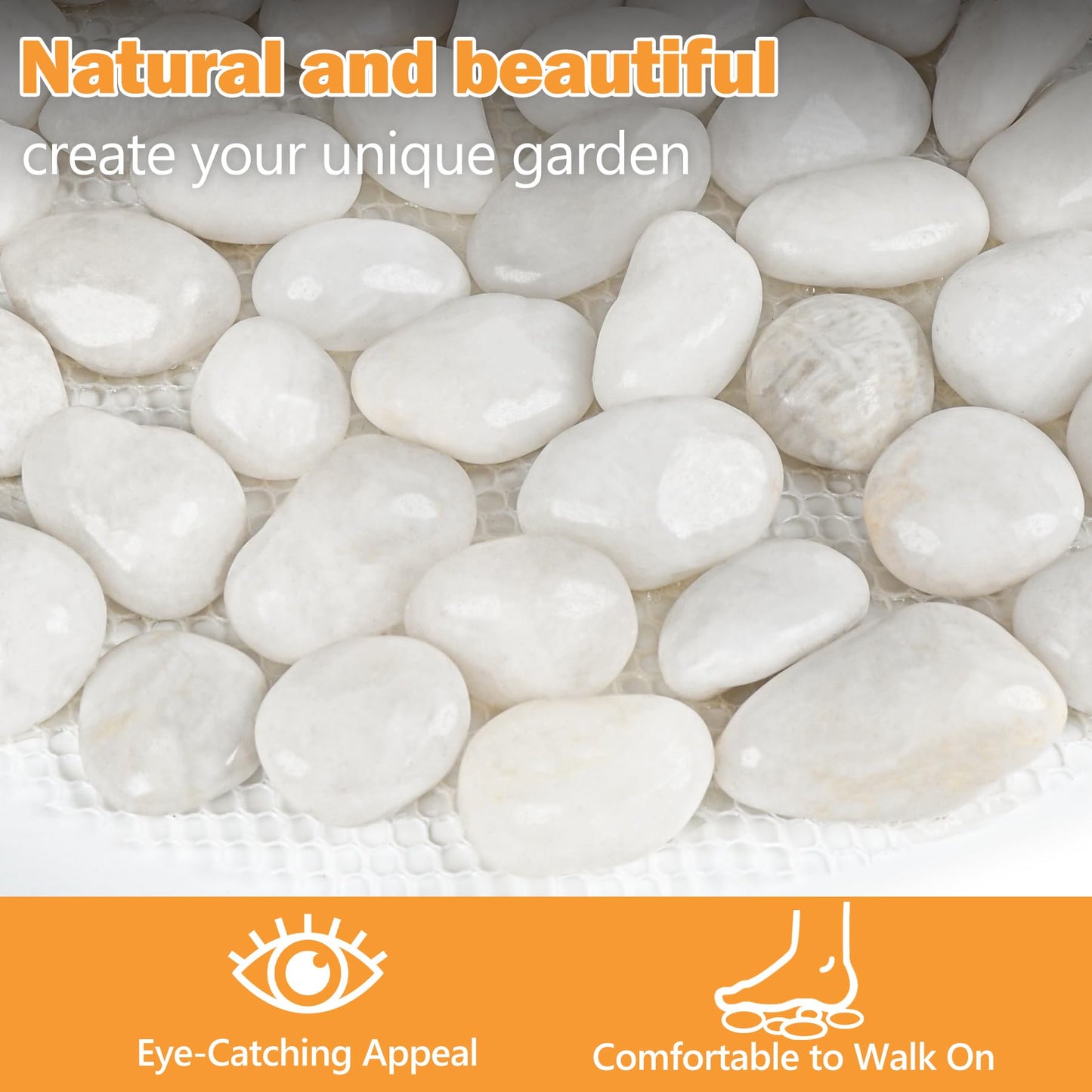 River Rock Stepping Stones Outdoor for Garden Walkway, 12 inch 6 Pcs Hexagon Shape Paver Step Stones Polished Pebble River Stone Mat for Yard Lawn Patio Pathway Walk Way - White