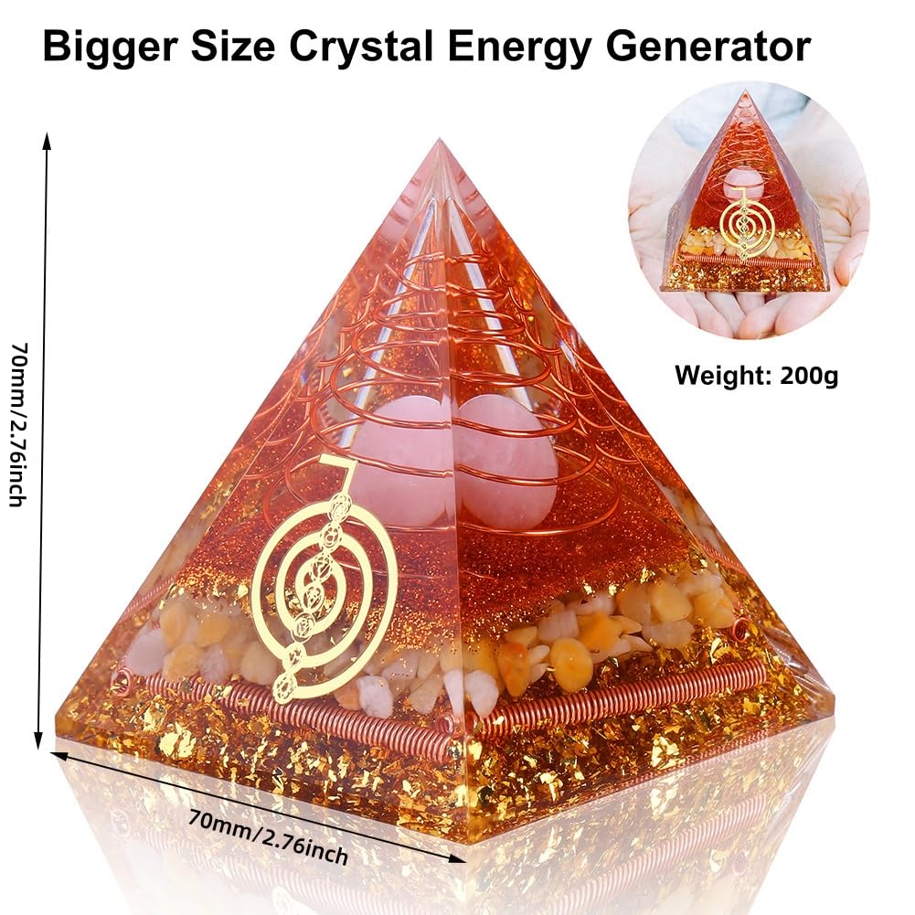 Orgone Pyramid for Positive Energy, Chakra, Wealth, Success - Chakra Orgonite Pyramid with Gemstones, Lucky Crystals, and Attract Lucky Home Decor