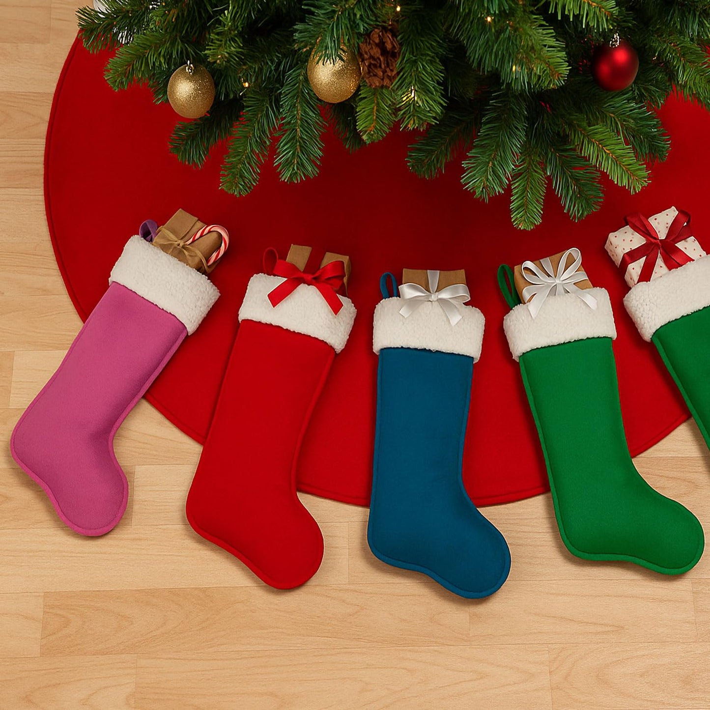 LinaGarten 4 Pack Christmas Stockings 20 Inches Large Merry Christmas Stocking Holiday Party Decor Hanging Tree Fireplace Mantle Ornaments Decorations (4, Multi-Large)