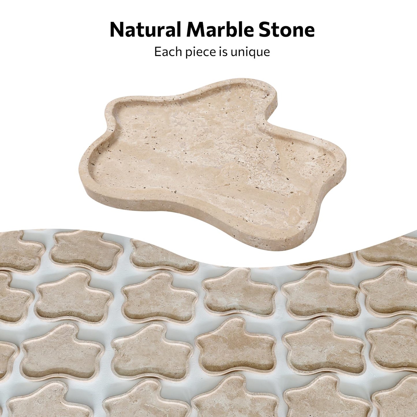 Faticdorr Marble Tray, Marble Vanity Tray 10.8" x 8", Bathroom, Decor for Trinket Perfume Jewelry Candle, Beige, 11 Inch Cloud