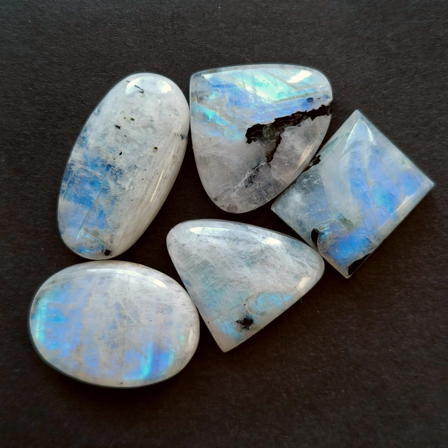 Natural 5, 4 & 3 Pcs Gemstones Cabochons Lot (15–30 MM), Multi Shape Stones for Jewelry Making Supplies Healing Crystals Gems Loose Gemstones (Tourmilated moonstone, 5pcs)