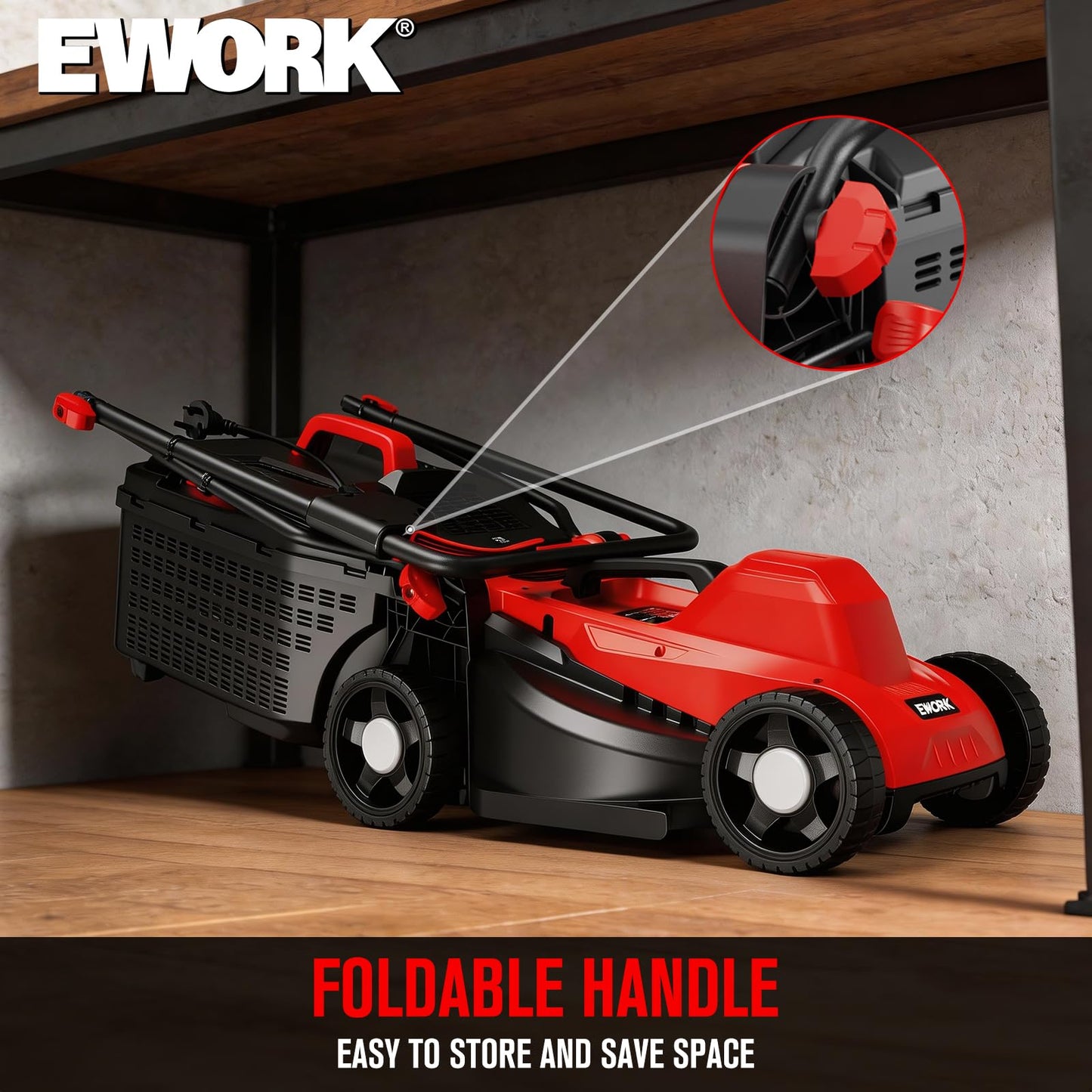 EWORK Corded Electric Lawn Mower 14-Inch, 11Amp Electric Push Mower with 30L Collection Bag, 4-Height Adjustment, Lightweight Lawnmower for Garden, Yard
