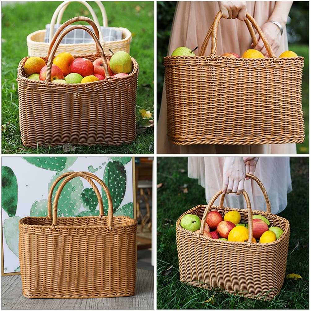 LIOOBO Big Picnic Basket with Handle, Plastic Baskets for Gifts Empty, Woven Imitation Rattan Baskets, Gift Storage Basket for Camping, Birthday, Wedding，Picnic, Party