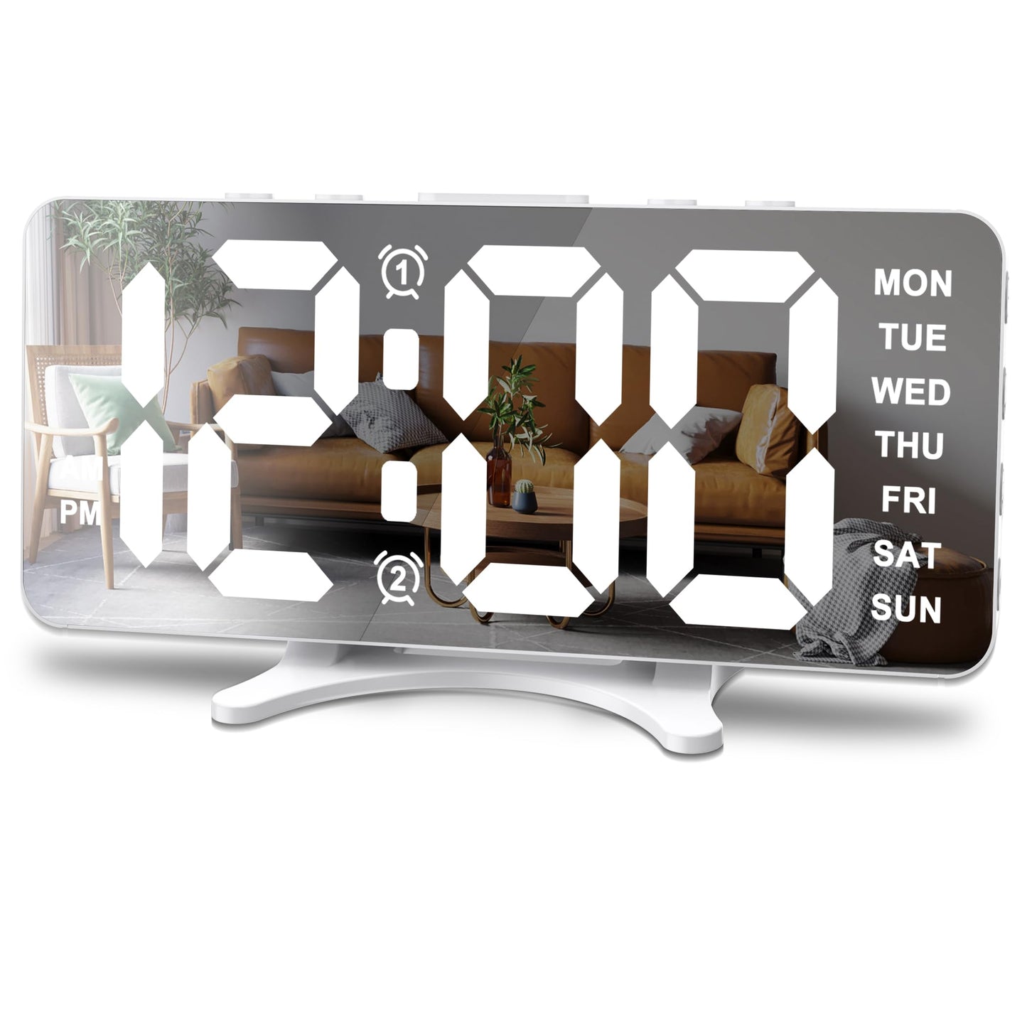 Risop Digital Alarm Clock for Bedroom, Mirror LED Display Bedside Clock with Adjustable Brightness, Dual Alarm & Snooze for Heavy Sleepers, USB Powered Desk Clock for Nightstand, Home & Dorm