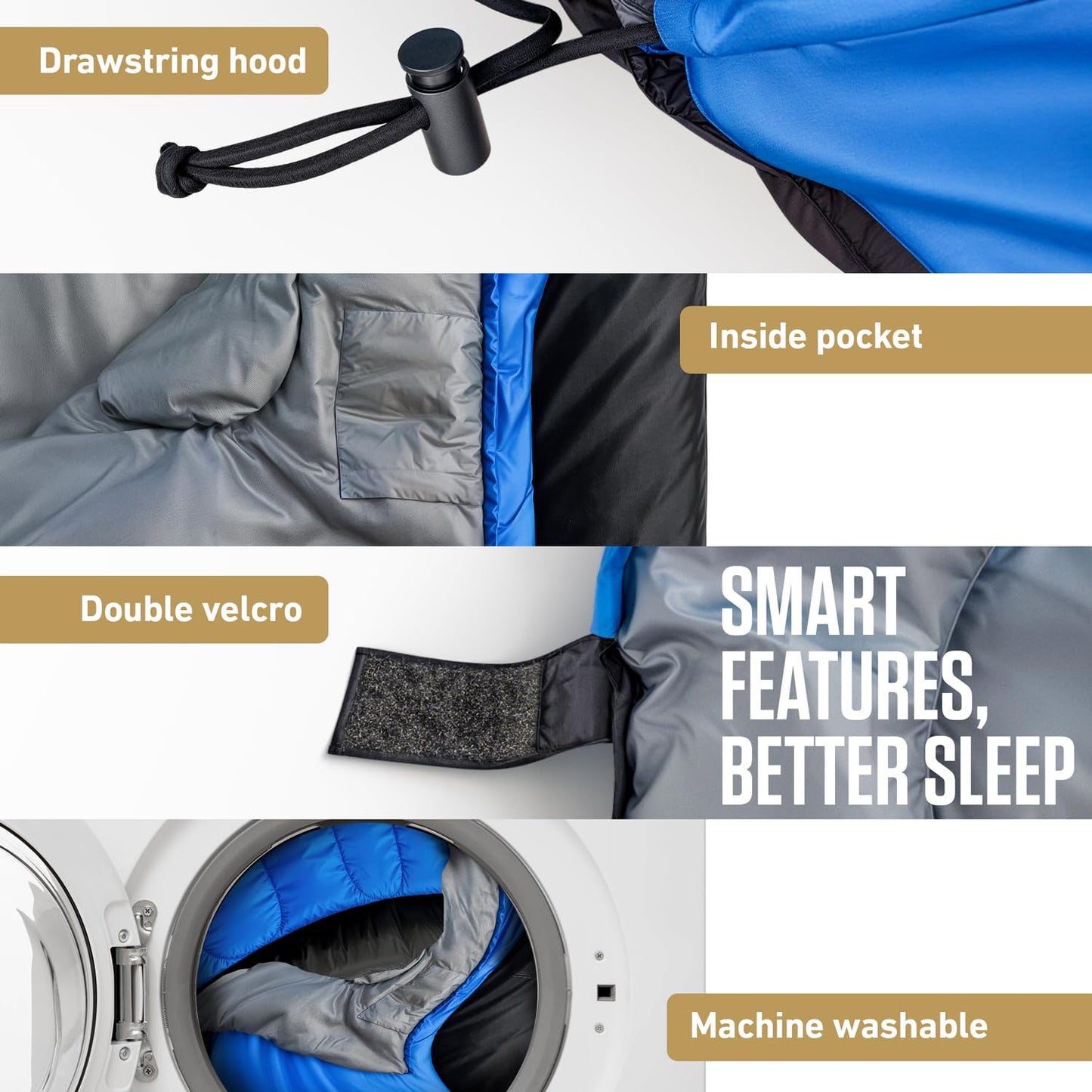 VENTURE 4TH 3-Season XXL Backpacking Sleeping Bag, Camping Sleeping Bags for Adults & Kids - Lightweight, Comfortable, Water Resistant, Ideal for Hiking, Camping & Outdoor – Blue/Black