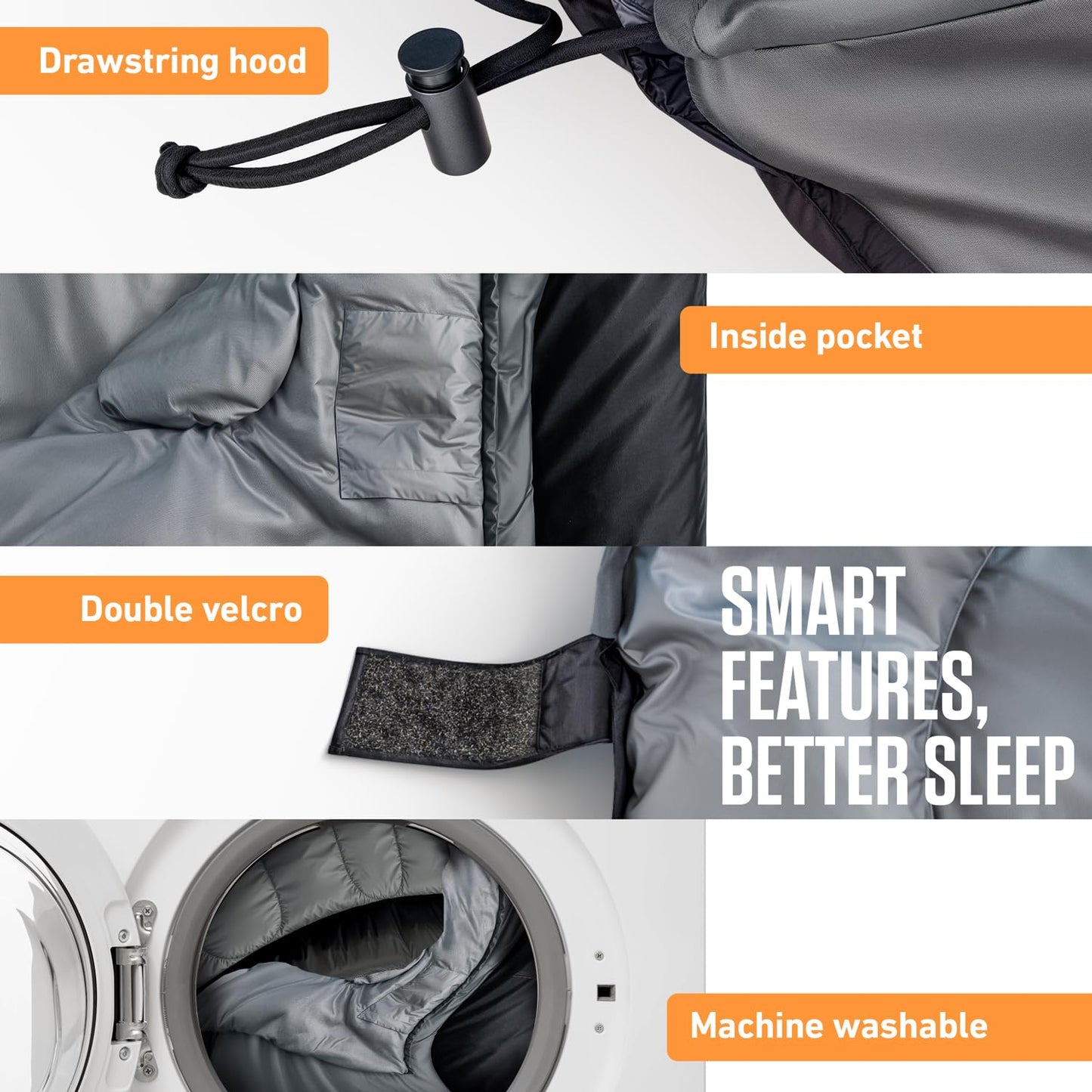 VENTURE 4TH 3-Season XXL Backpacking Sleeping Bag, Camping Sleeping Bags for Adults & Kids - Lightweight, Comfortable, Water Resistant, Ideal for Hiking, Camping & Outdoor – Silver/Black