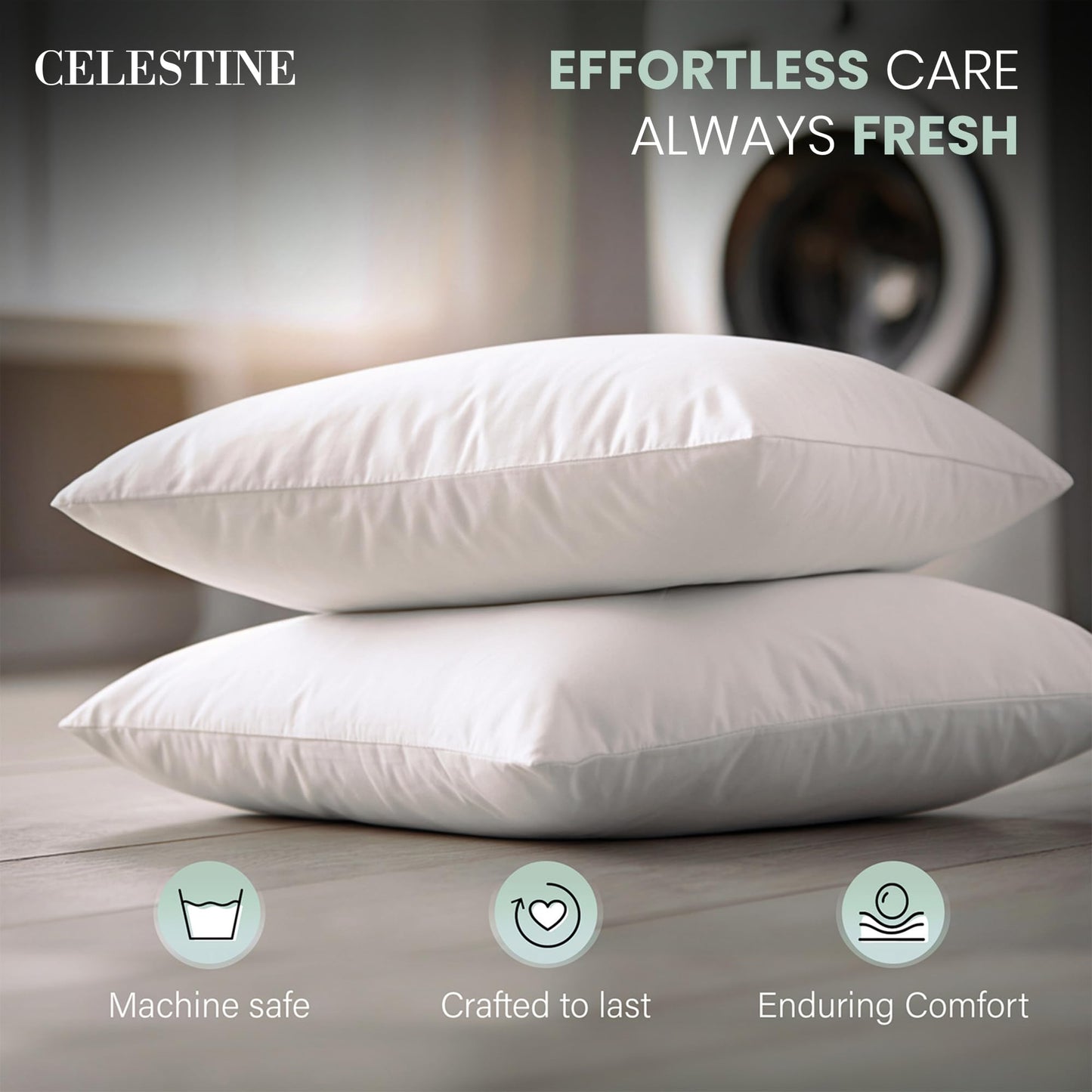 Celestine Queen Size Pillows Set of 4 – Soft Down Alternative Microfiber Filling, Plush White 20x28 Bed Pillows for Side and Back Sleepers, Breathable, Supportive, Machine Washable Pillow Set