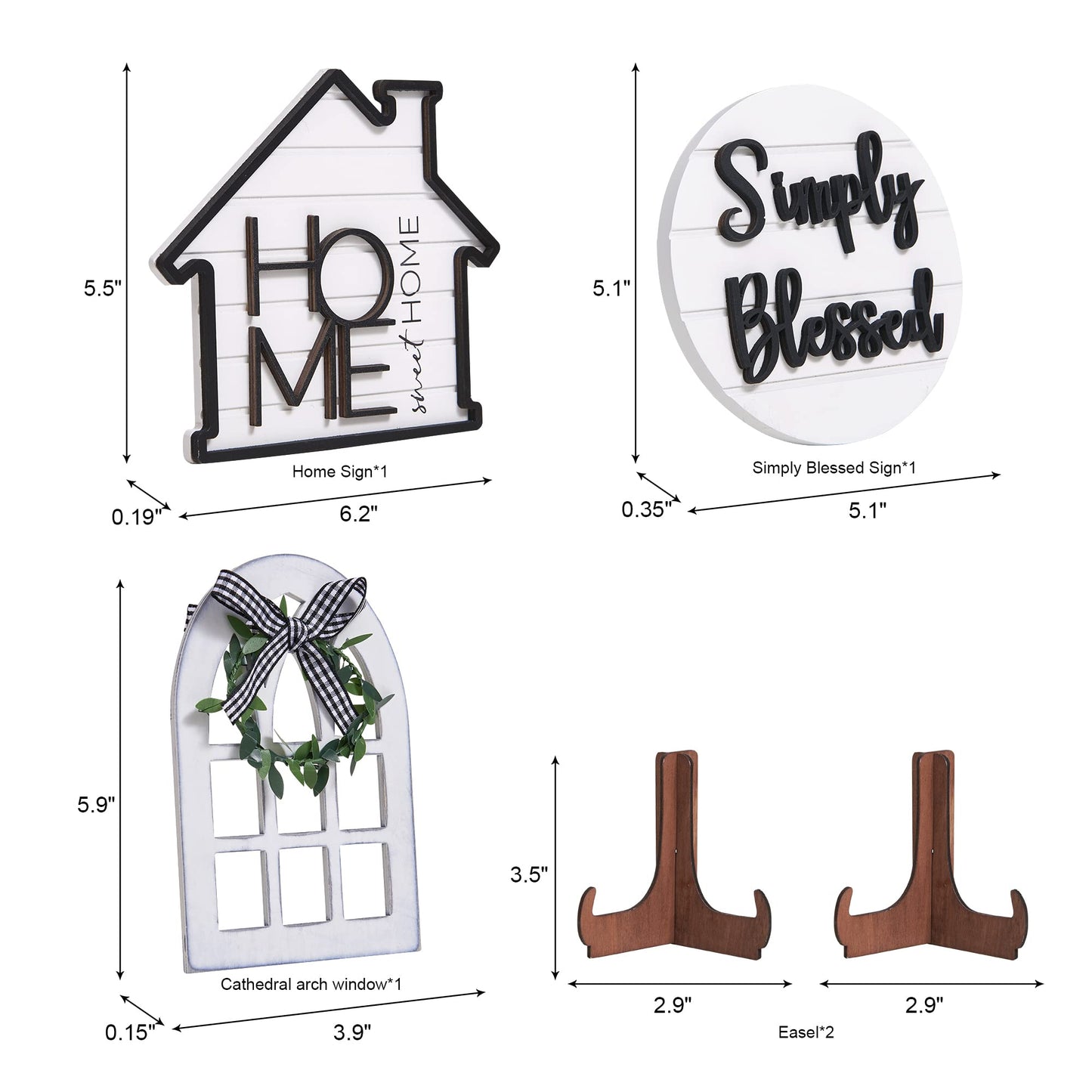 Houmury Rustic Farmhouse Tiered Tray Set with Succulent & Plant - Home Decor for Kitchens (Set of 8 Without Trays)
