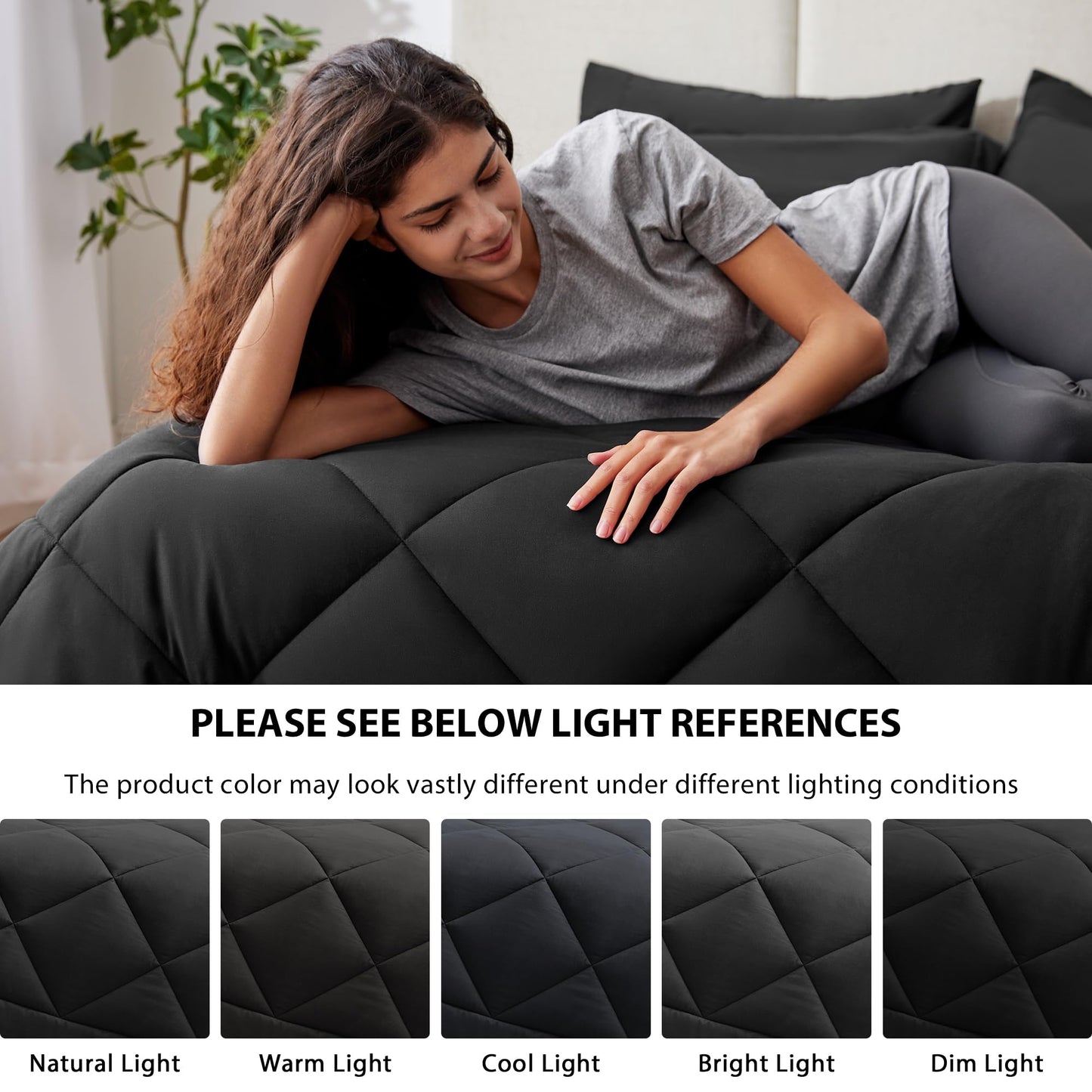 Love's cabin Full Comforter Set Black, 7 Pieces Full Bed in a Bag, All Season Bedding Sets with 1 Comforter, 1 Flat Sheet, 1 Fitted Sheet, 2 Pillowcase and 2 Pillow Sham