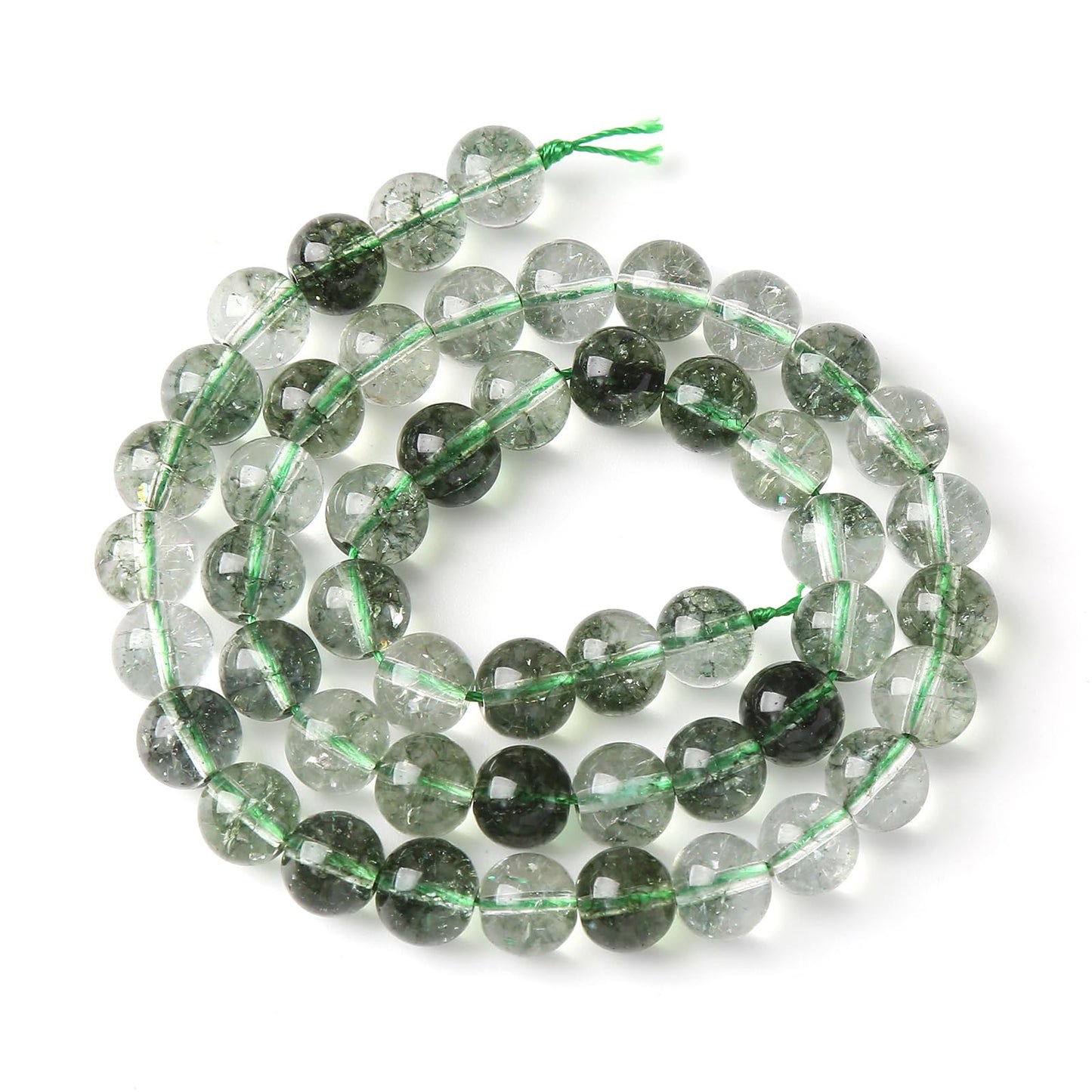 36PCS 10MM Green Crackle Phantom Ghost Crystal Beads for Jewelry Making DIY Bracelet Necklace Accessories 15" Energy Healing Power Stone Beads