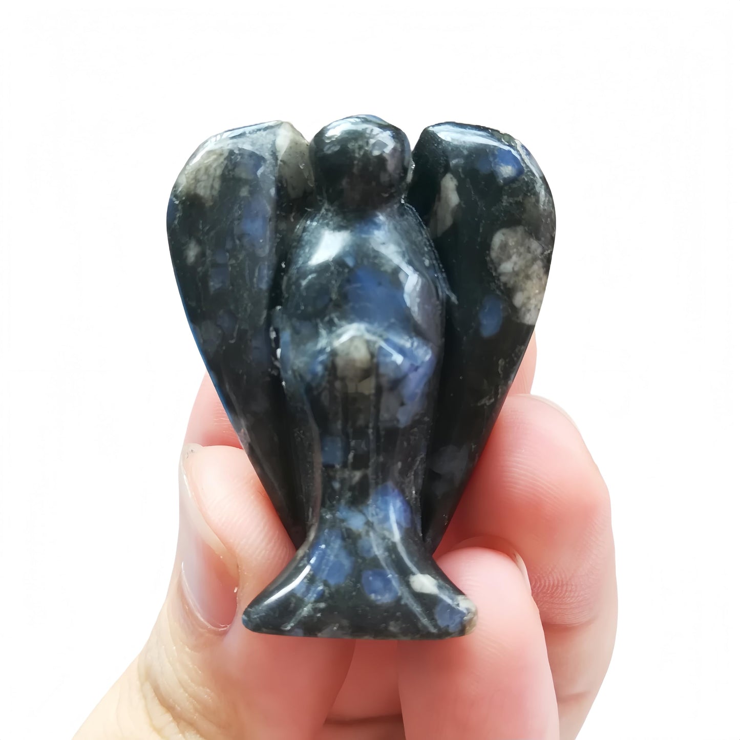 Afucats Natural Rhyolite Healing Guardian Angel Indoor Decorative Stone,1.5 Inches Carving Pocket Palm Statue,Gift for Her Christmas Décor