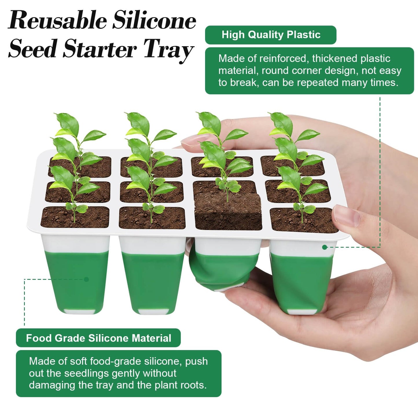 Mckanti 6 Pack Silicone Seed Starter Tray, Reusable Seed Starter Kit with Humidity Adjustable Dome, Lid and Tools for Indoor Seed Germination