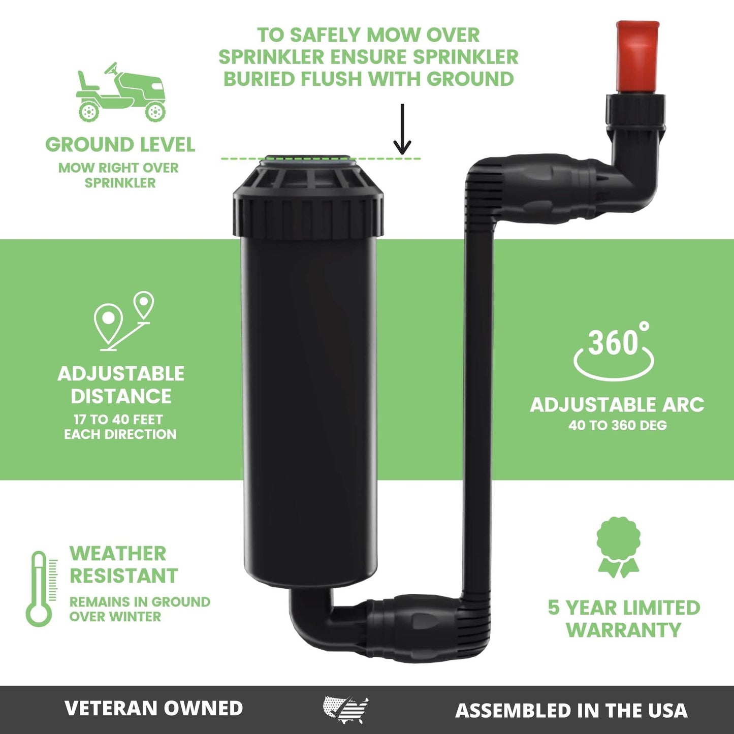 Quick-Snap QSK-745 In-Ground 5-Inch Pop-Up Adjustable Sprinkler 5-Pack With Quick Hose Connectors And Splitters