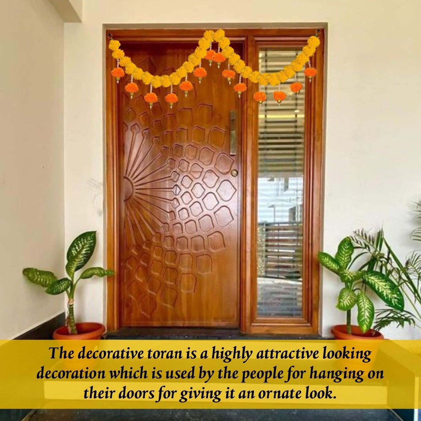SMIZZY ; (RE) TOUCHING LIVES Fluffy Flowers Marigold Toran Garland Bandarwal for Entrance Door | Main Door | Mandir | Home | Wedding Decorations Items 50 Inch Long Yellow White