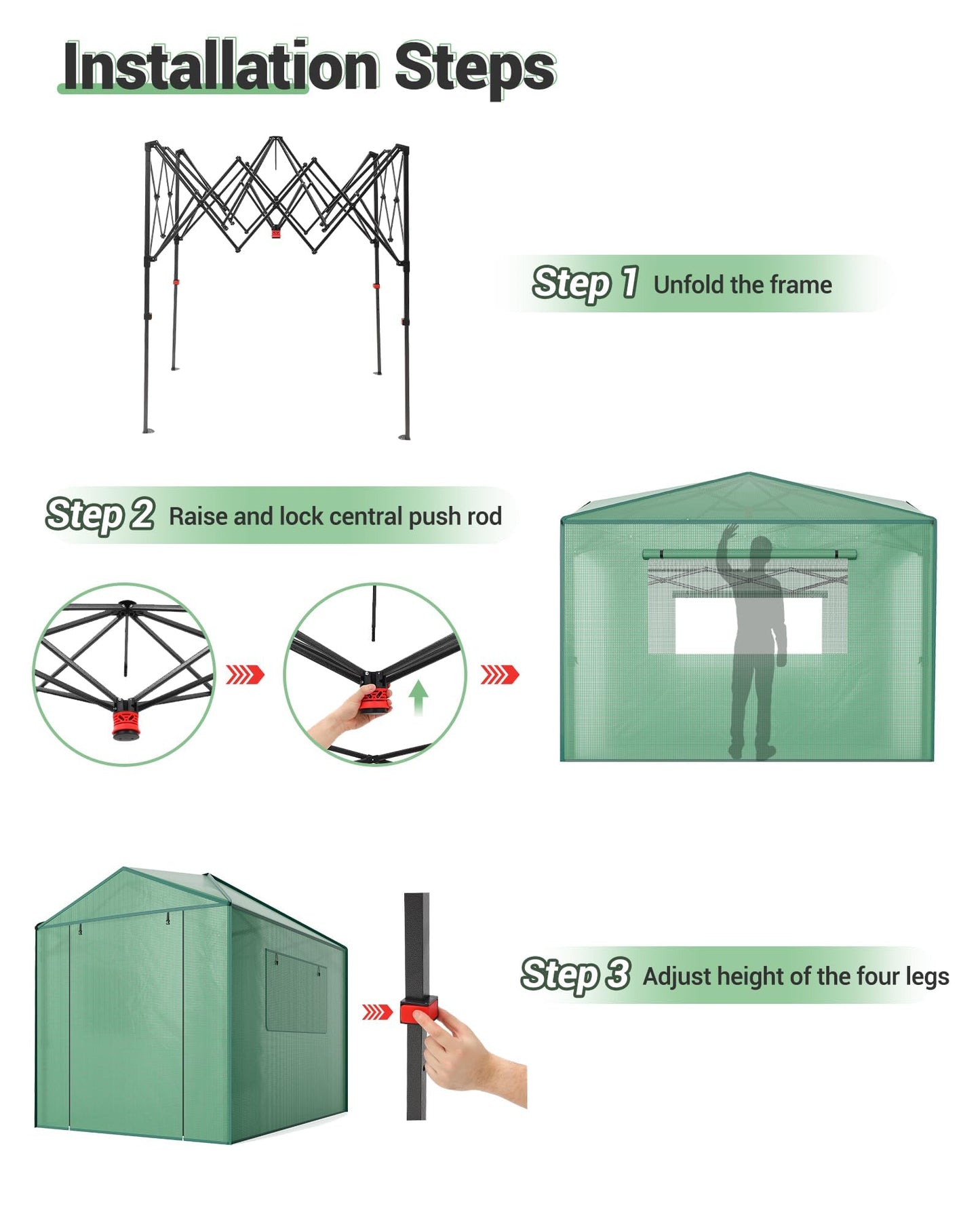 8x12 FT Pop-Up Greenhouse with Durable PE Cover, 96"x144" Large Grow Tent for All Seasons | Features Zippered Doors & Mesh Windows for Indoor/Outdoor Plants, Easy to Assemble (Green)