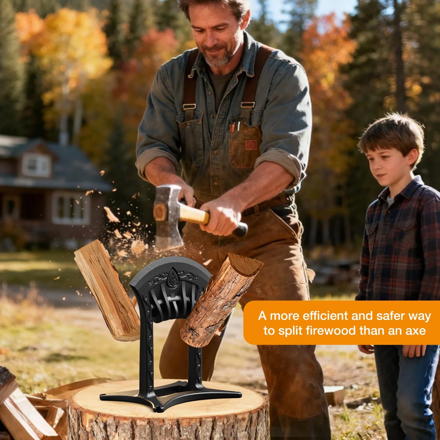 Poffattr Firewood Kindling Splitter for Wood, Heavy Duty Cast Iron Wood Splitters for Firewood with No Axe, Manual Log Splitter for Kindling Wedge Point with Safety Cover