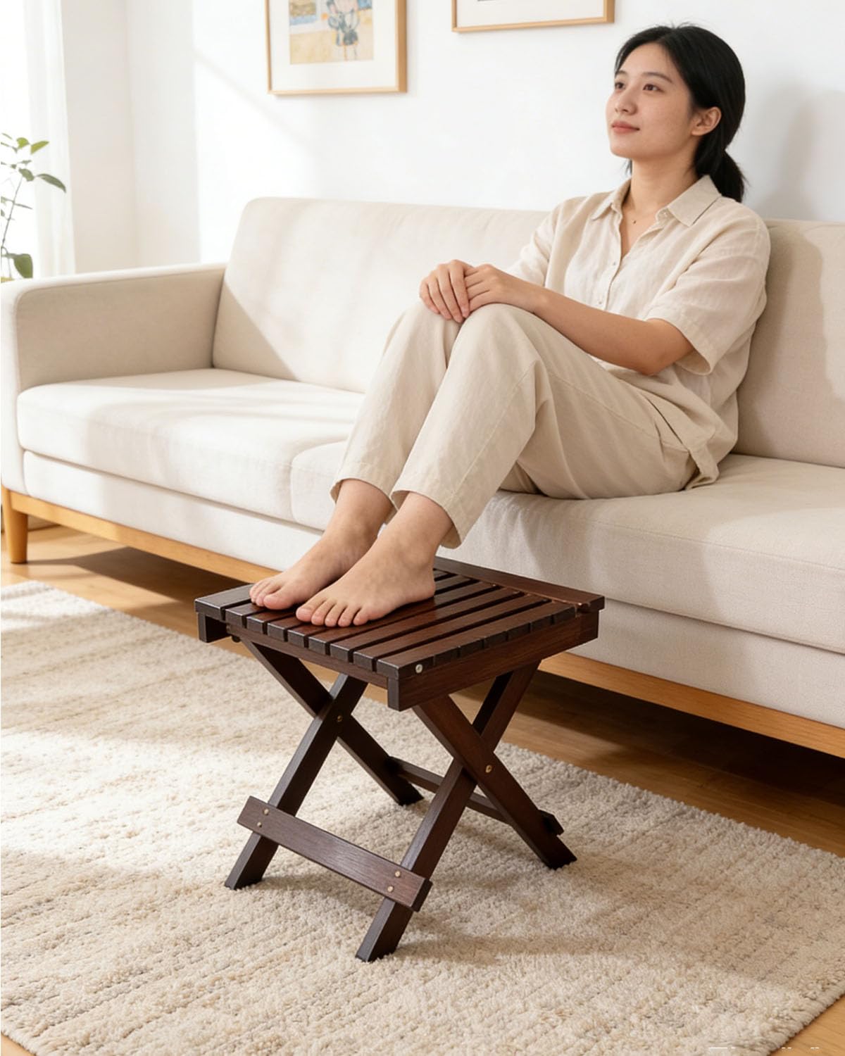 ZHEHUA Convertible Bamboo Stool with Back,Versatile Folding Stool for Home, Garden, Living Room, Kitchen, Bathroom, Bedroom - No Assemble Required