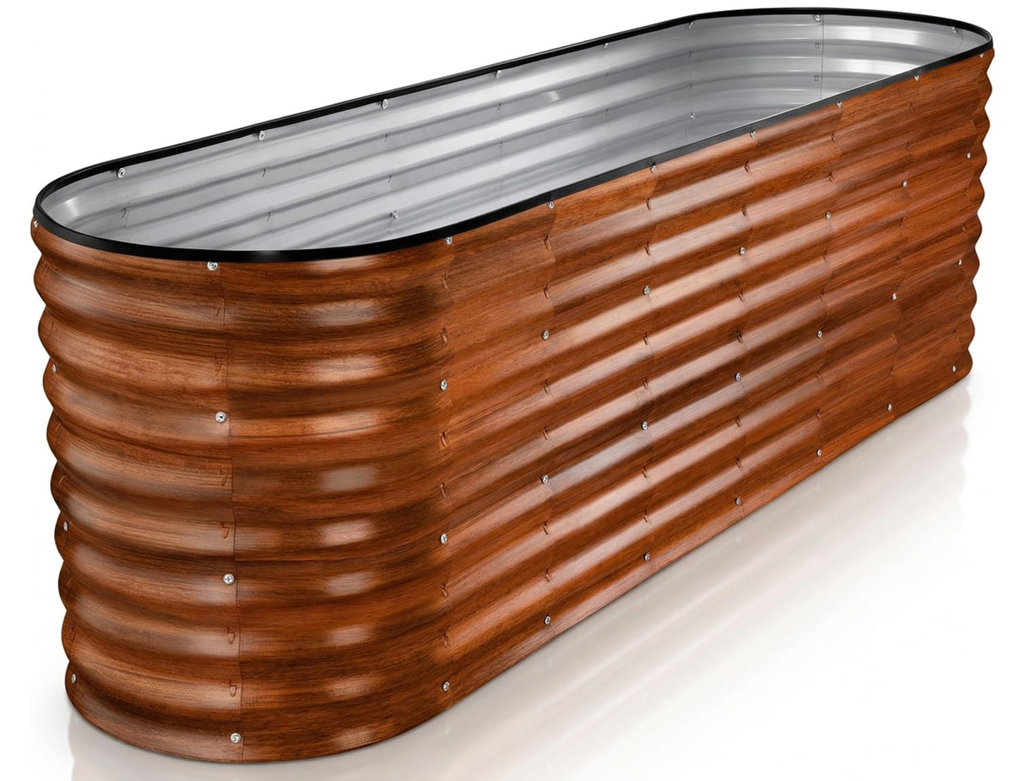 Plant & Plot Galvanized Raised Garden Beds Outdoor // 8×2×2 ft Planter Raised Beds for Gardening, Vegetables, Flowers (Dark Wood Grain) // Large Metal Garden Box // Patented Tool-Free Design