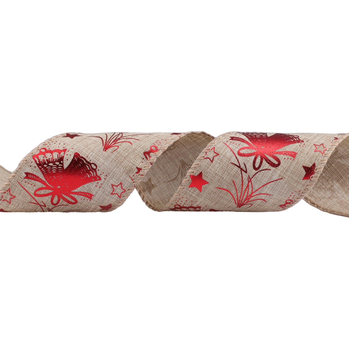 VATIN Star and Jingle Bells Christmas Wired Ribbon, 2-1/2 Inch x Continuous 10 Yards Spool Tree Ribbon for Topper Bow, Christmas Wreath, Tree Decoration, Gift Wrapping