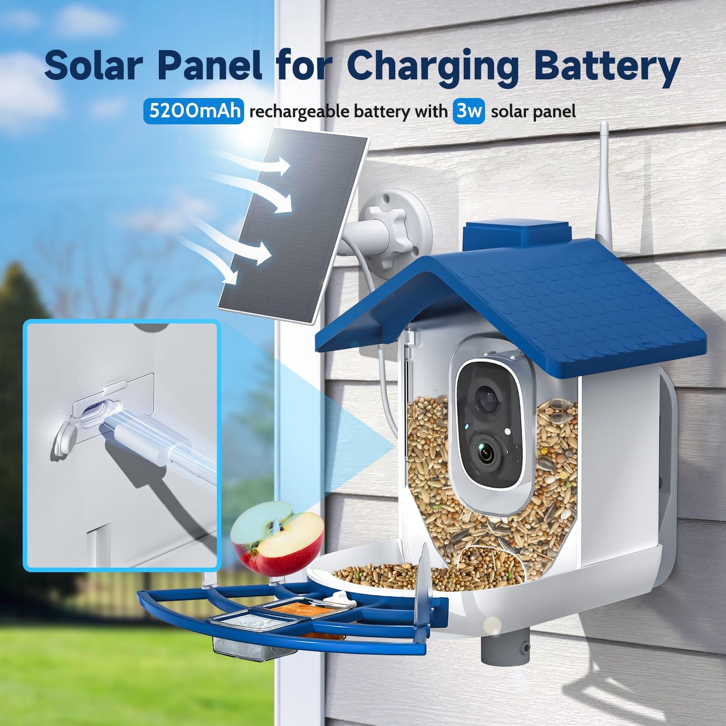 Smart Bird Feeder with Camera,Bird House Camera with Solar Panel,FHD Birds Cam for Bird Watching, AI Identification,Auto Capture & Real-time Notifications,Ideal Gift for Birds Lovers,Parents,Friends