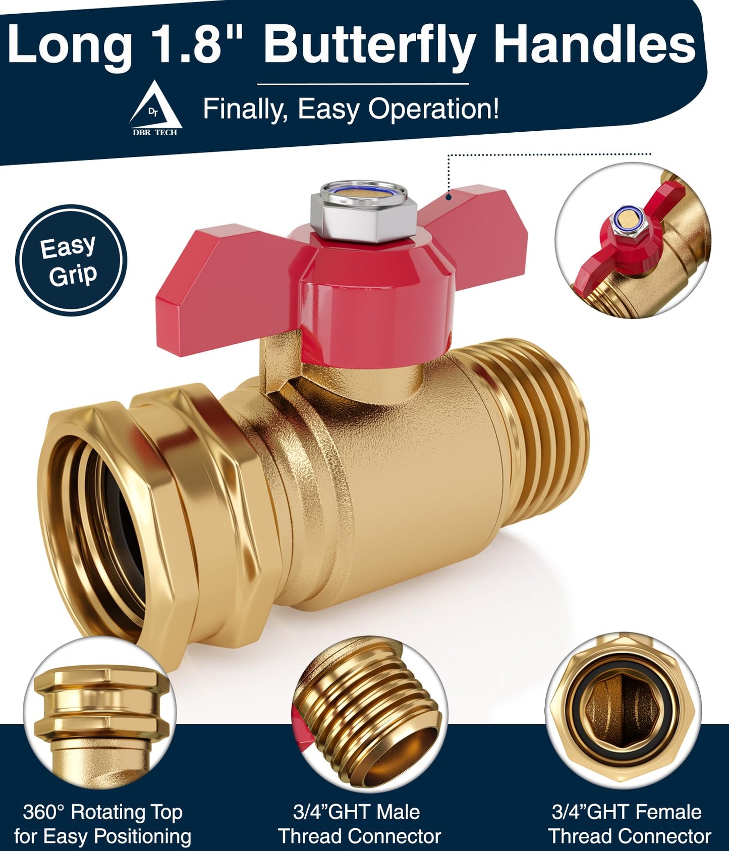 DBR Tech® Garden Hose Shut Off Valve 3/4" Brass | Full Flow & Heavy Duty | 2026 Edition