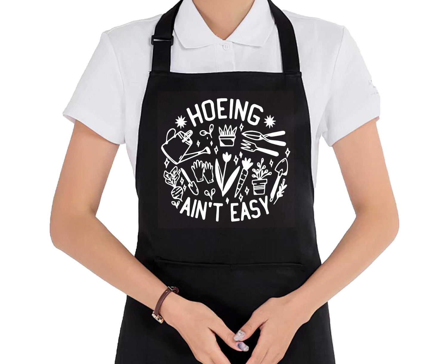 uinwk Hoeing ain't Easy Gardening Apron for Women with Pockets, Garden Apron, Plant Lover Gifts, Gardener Gifts, Plant Lady Mom Gifts, Waterproof Adjustable Bib Apron for Cooking Kitchen