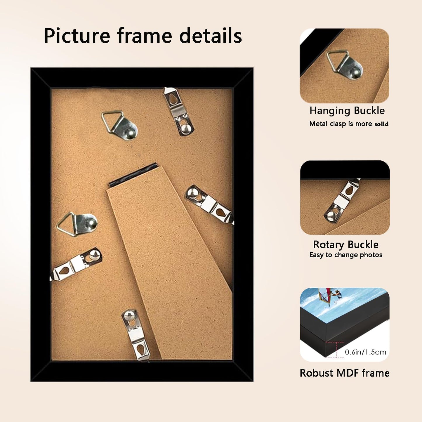 Shizenxa 4x6 Black Photo Frame with HD Plexiglass, Picture Frame for Wall & Tabletop Display, 1 Pack