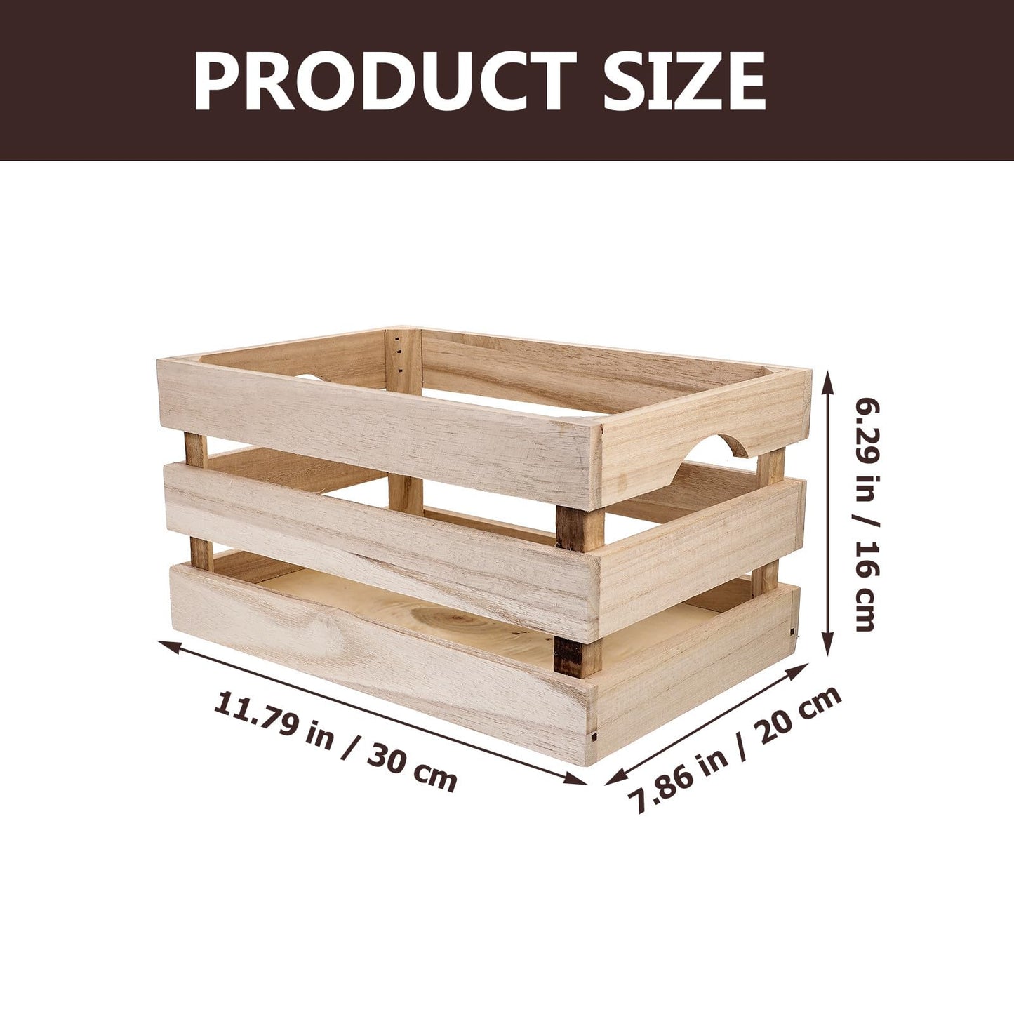 SEWACC Wood Crates, Rustic Handmade Wooden Storage Crates with Handle, Large Capacity Organizer for Home Office Sundries Holder, 11. 81 X 7. 87 X 6. 29 Inches, Khaki