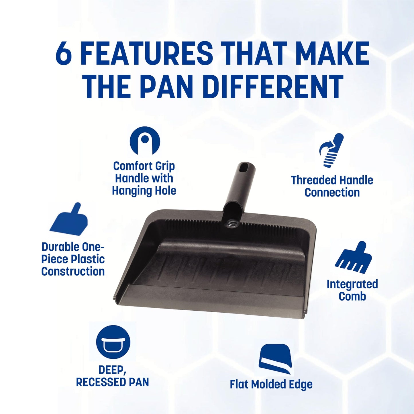Carlisle FoodService Products Heavy Duty Dust Pan with Handle – Durable Plastic, 8 Inch Dust Pan for Home, Kitchen, and Commercial Use, Black
