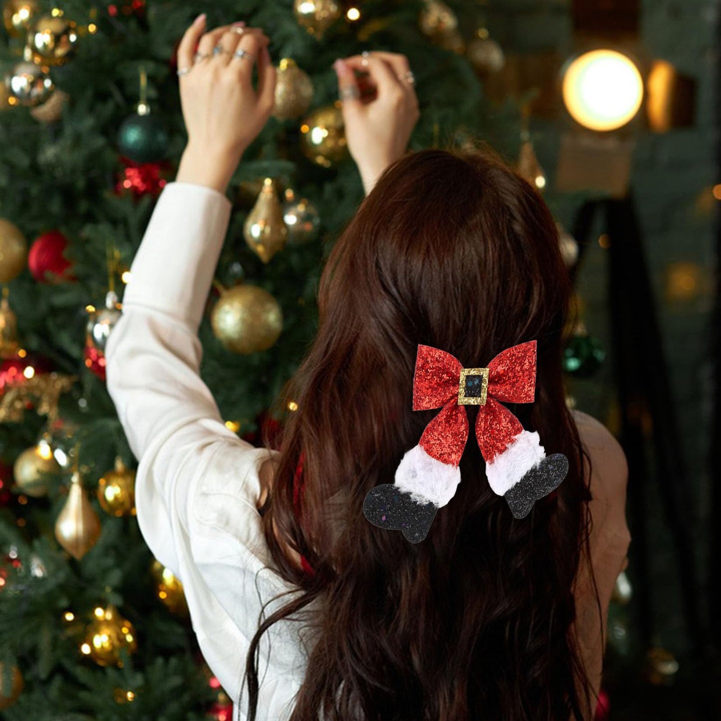 Semato 4 Pcs Christmas Hair Clips for Women and Girls Glitter Sequins Christmas Bow Clips Xmas Red and Green Glitter Hair Accessories Xmas Party Gifts for Women