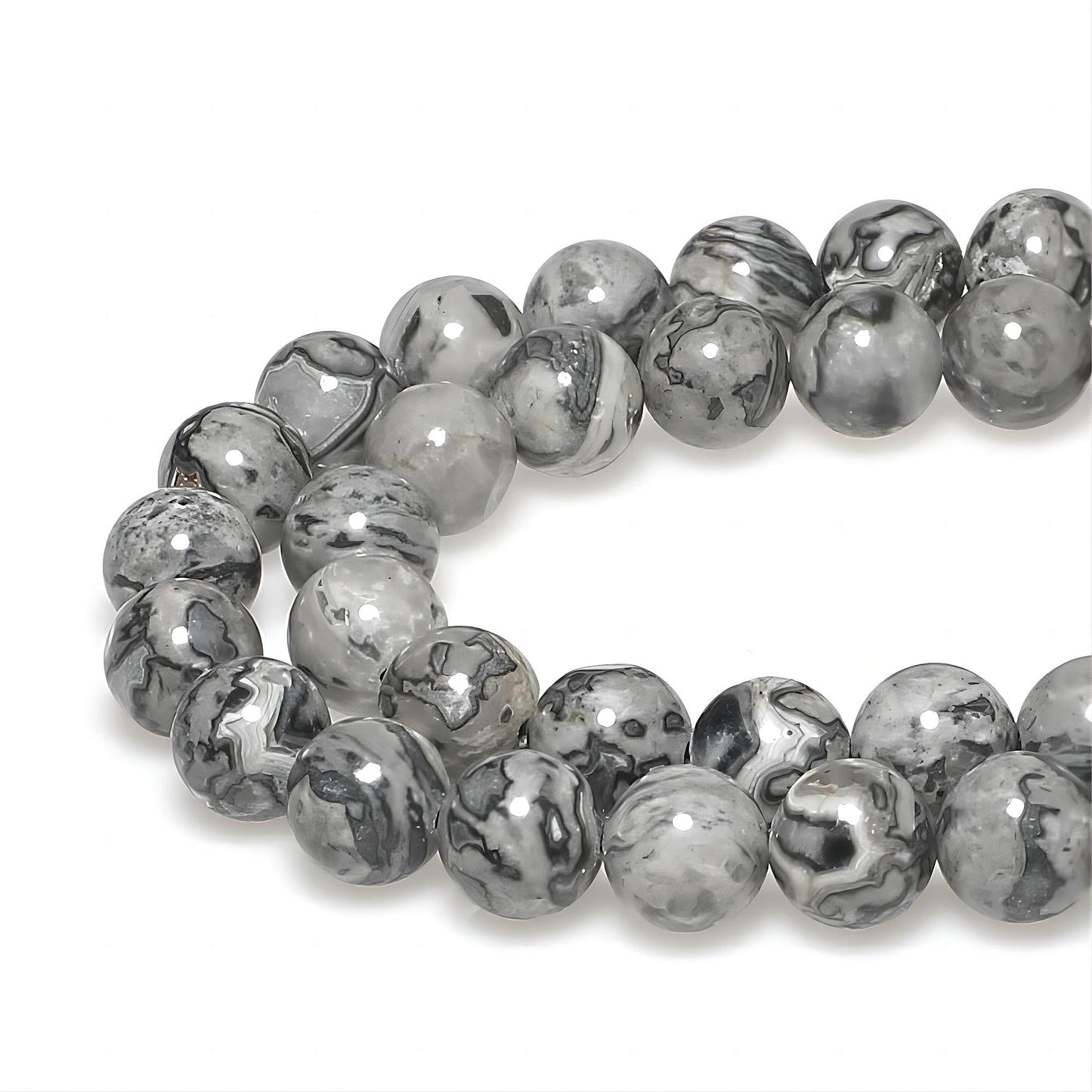MJDCB AAA Natural Map Stone Beads Gray Picasso Stone Beads for DIY Bracelet Making 15" (8mm)
