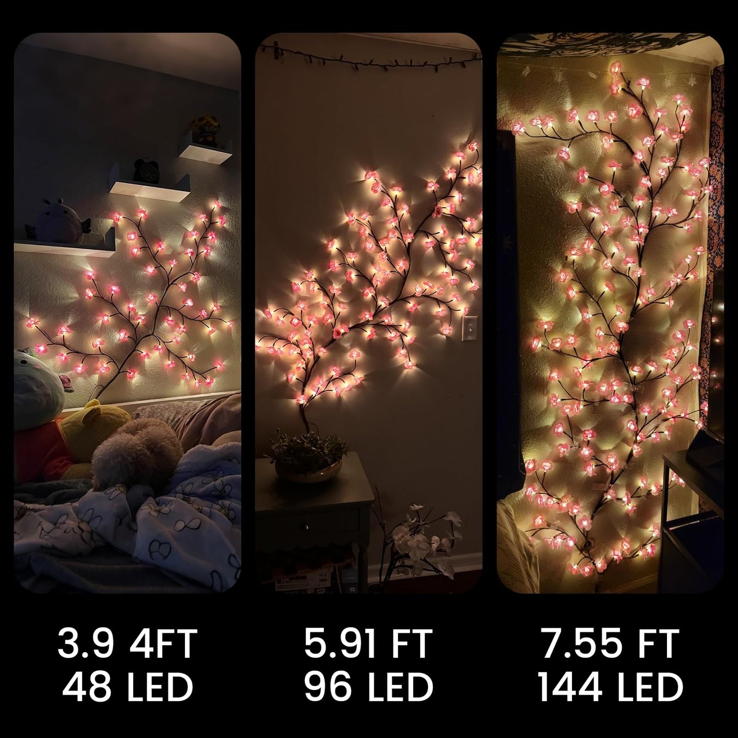 LED Tree Branch Lights for Wall 5.91 FT 96LEDs Cherry Blossom Lights with Remote and 8 Lighting Modes Cherry Blossom Garland Willow Vine Light for Bedroom Indoor Wall Wedding Christmas Decor