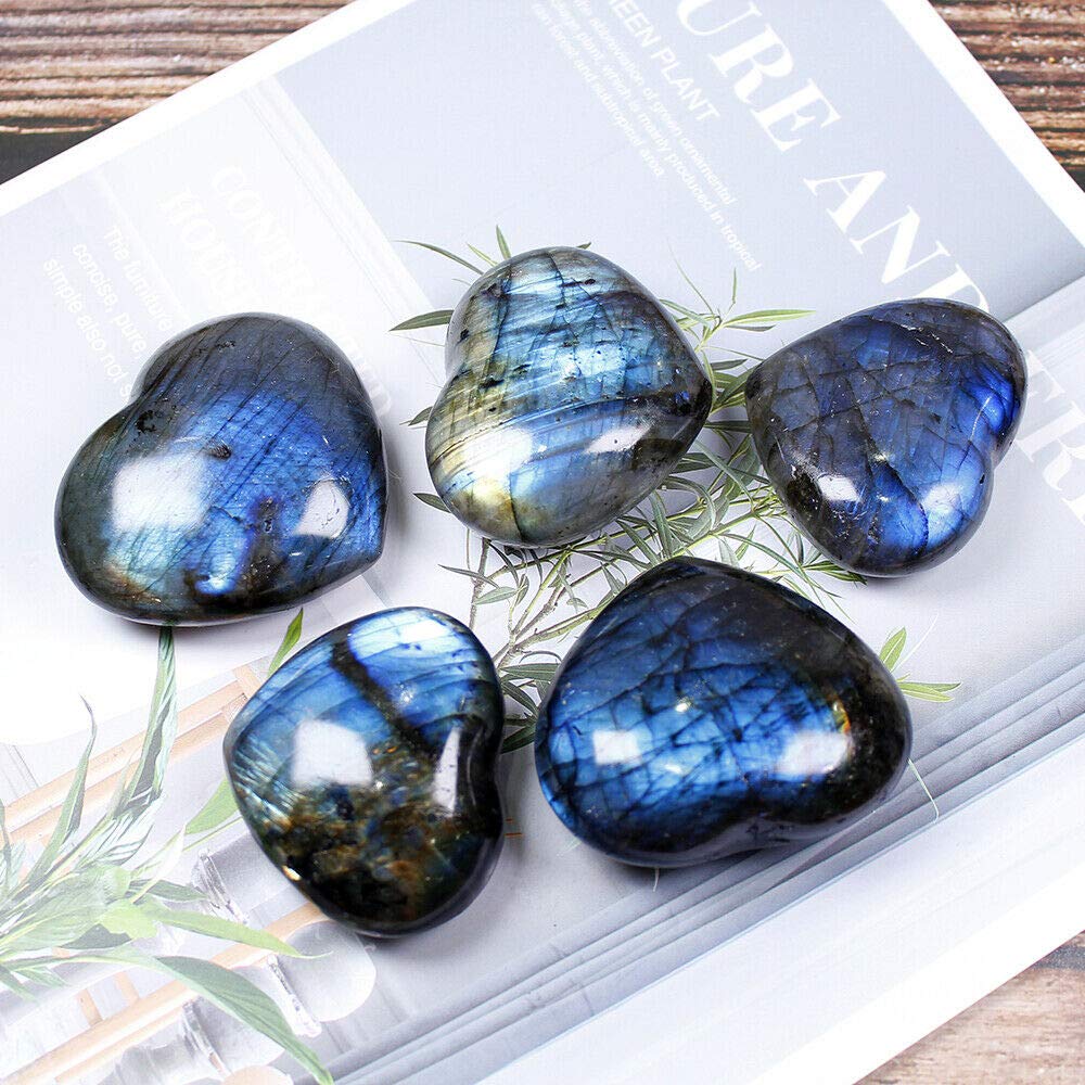 Wixine 1Pcs 40-45mm Crystal Heart Moonstone Polished Labradorite Stone Healing Energy Reiki