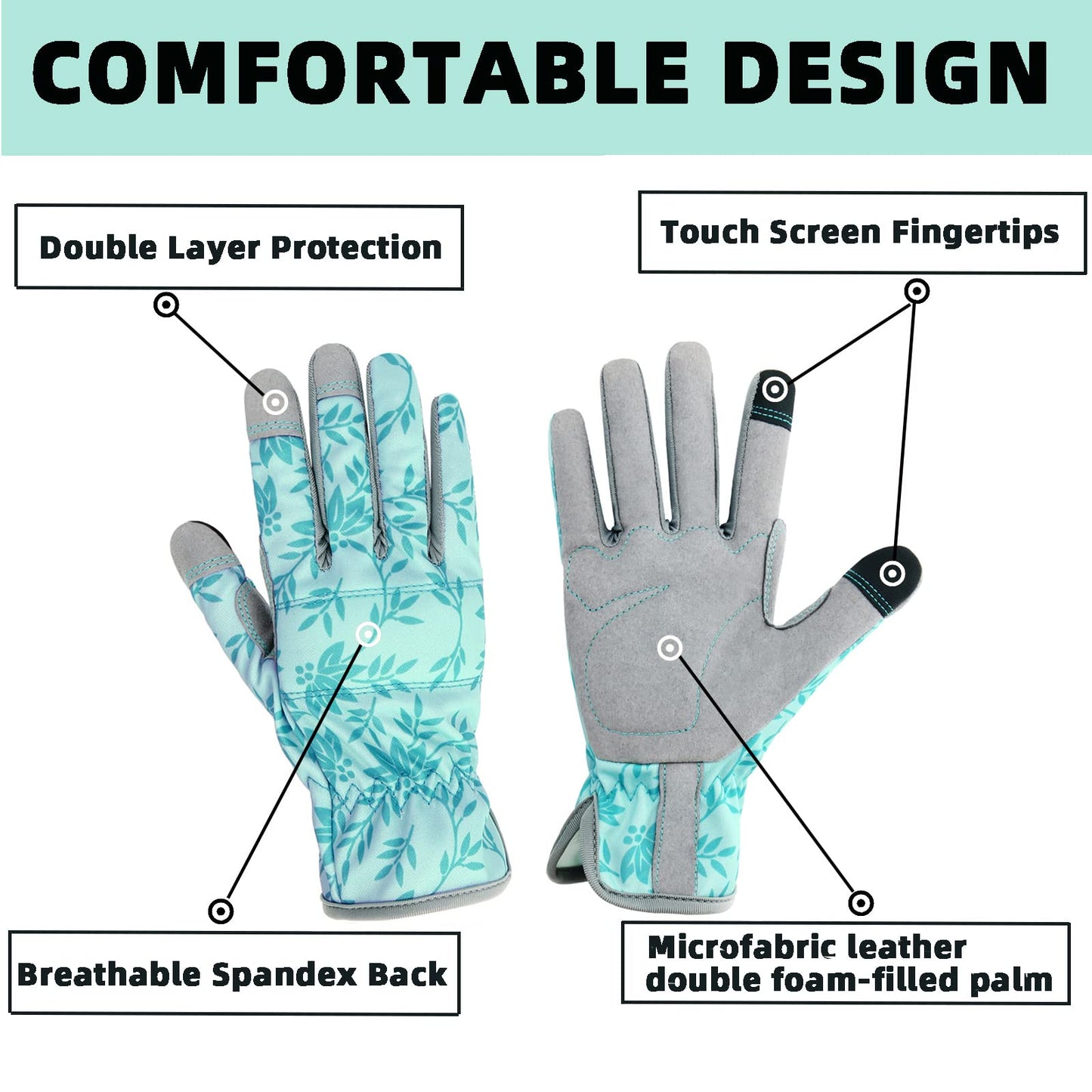 KLDOLLAR Gardening Gloves for Women Thorn Proof Garden Gloves, Leather Womens Garden Gloves Puncture Resistant, Touch Screen Working Gloves for Digging,Weeding,Planting Medium