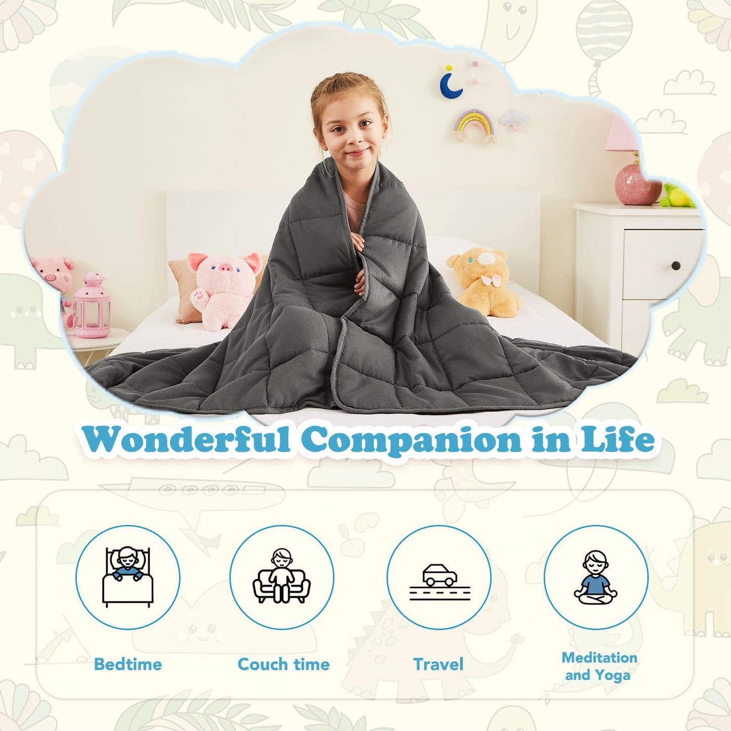 CuteKing Weighted Blanket (7lbs, 40"x 60", Grey) Heavy Blanket for 60-80lbs, Weighted Blanket for Cooling & Heating with Premium Glass Beads, Thick Blanket All-Season